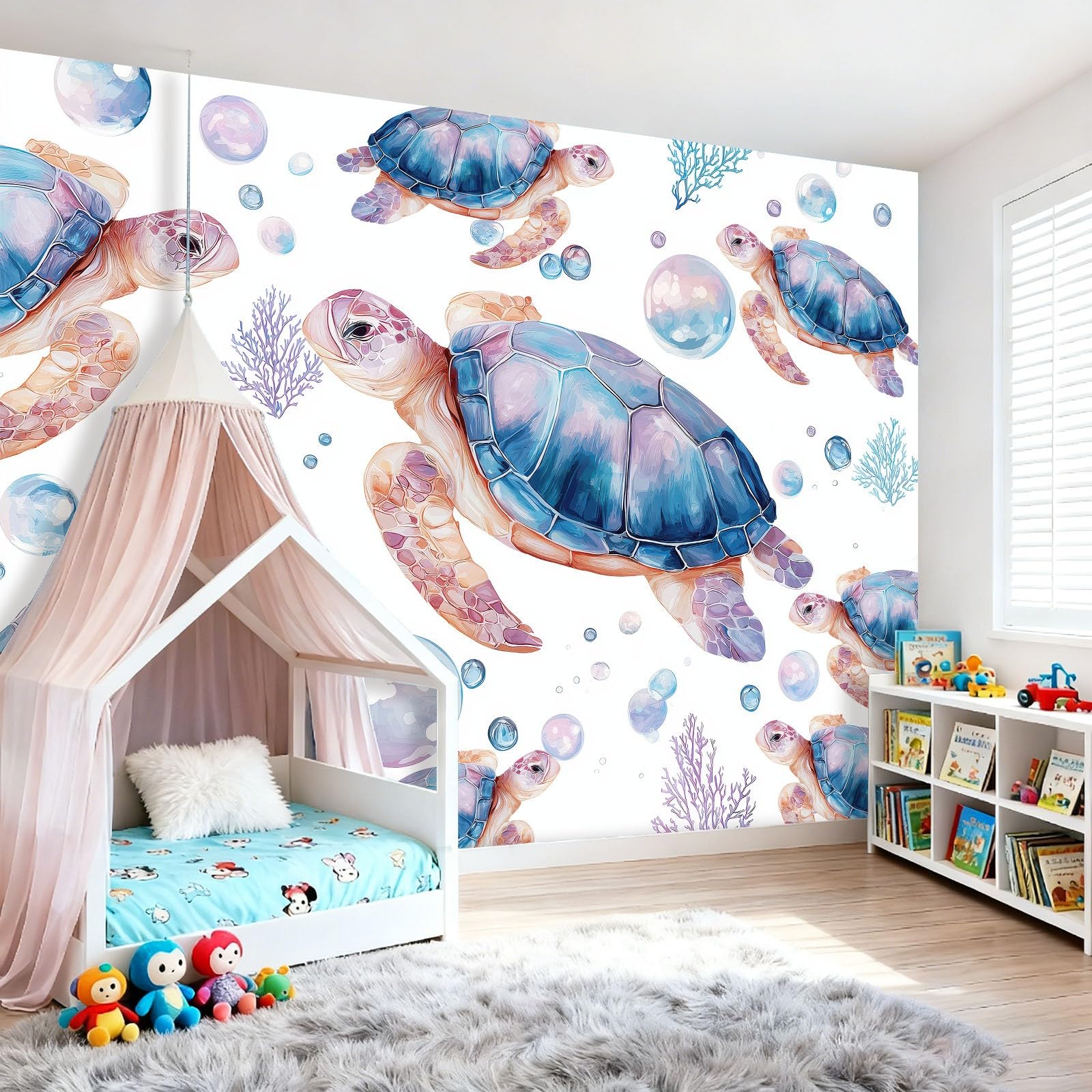 Tapeta 3D z włókniny akwarela żółw ocean 400 x 280 cm tapeta ścienna dekoracja ścienna do salonu sypialni niebieski