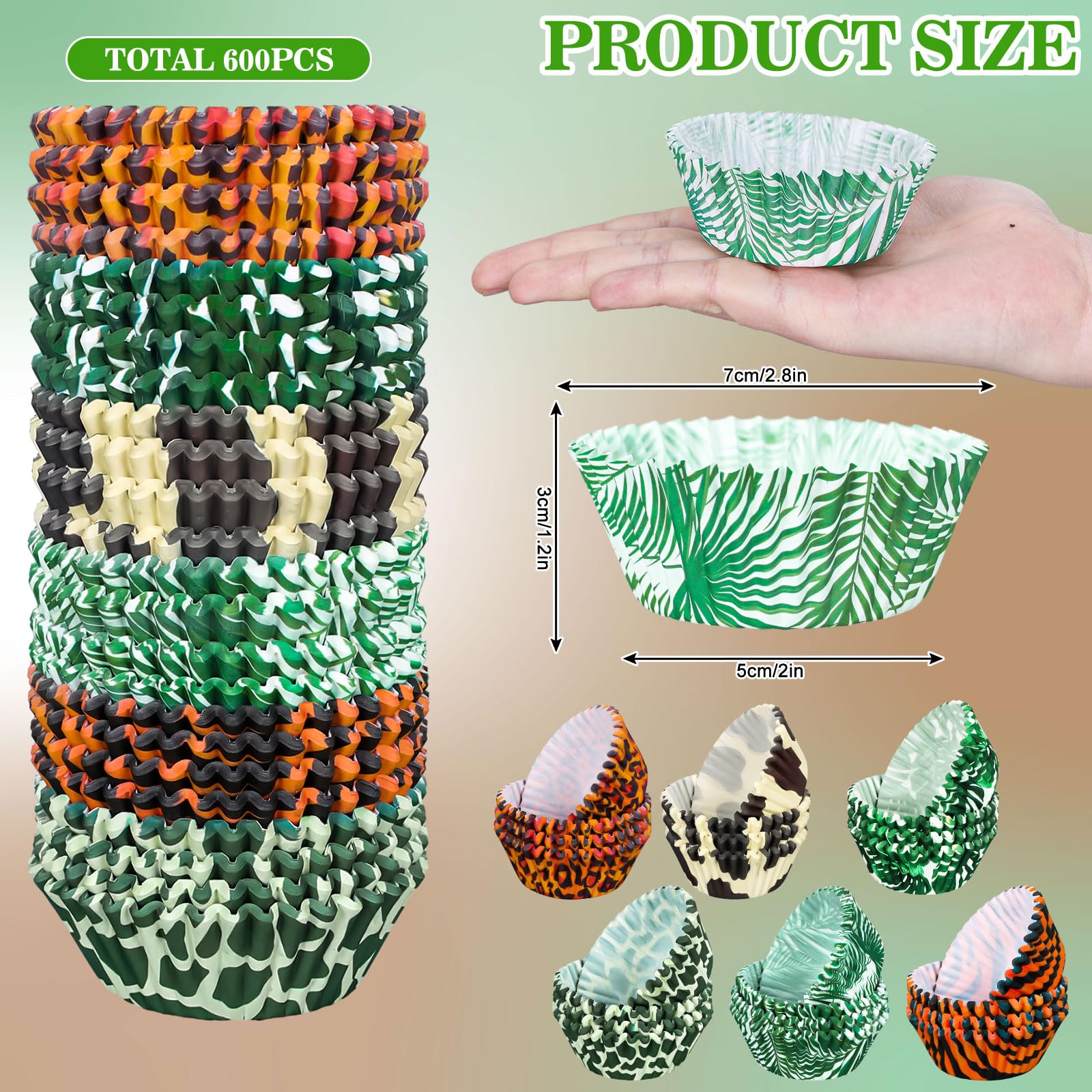 Whaline 600Pcs Tropical Hawaiian Themed Cupcake Liners Animal Print Leopard Zebra Baking Cups Safari Jungle Muffin Cupcake Wrappers Holders for Summer Baby Shower Birthday Party Supplies