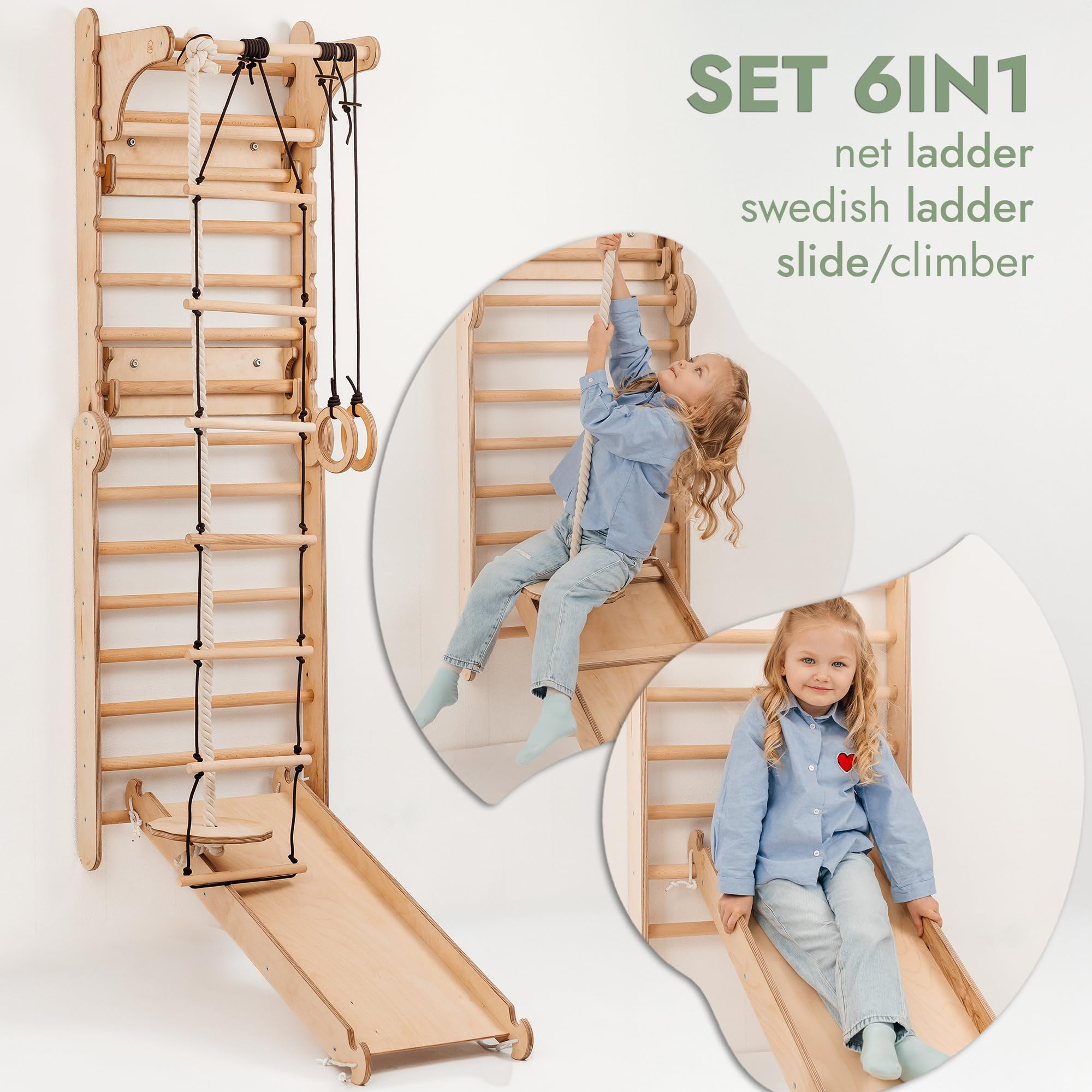 Goodevas Scala Svedese per l'Area di Giochi d'Interno - Set di Giochi di Scalata Montessori - Scalata in Legno per Interni per Bambini Piccoli e Bambini dai 2 ai 12 Anni