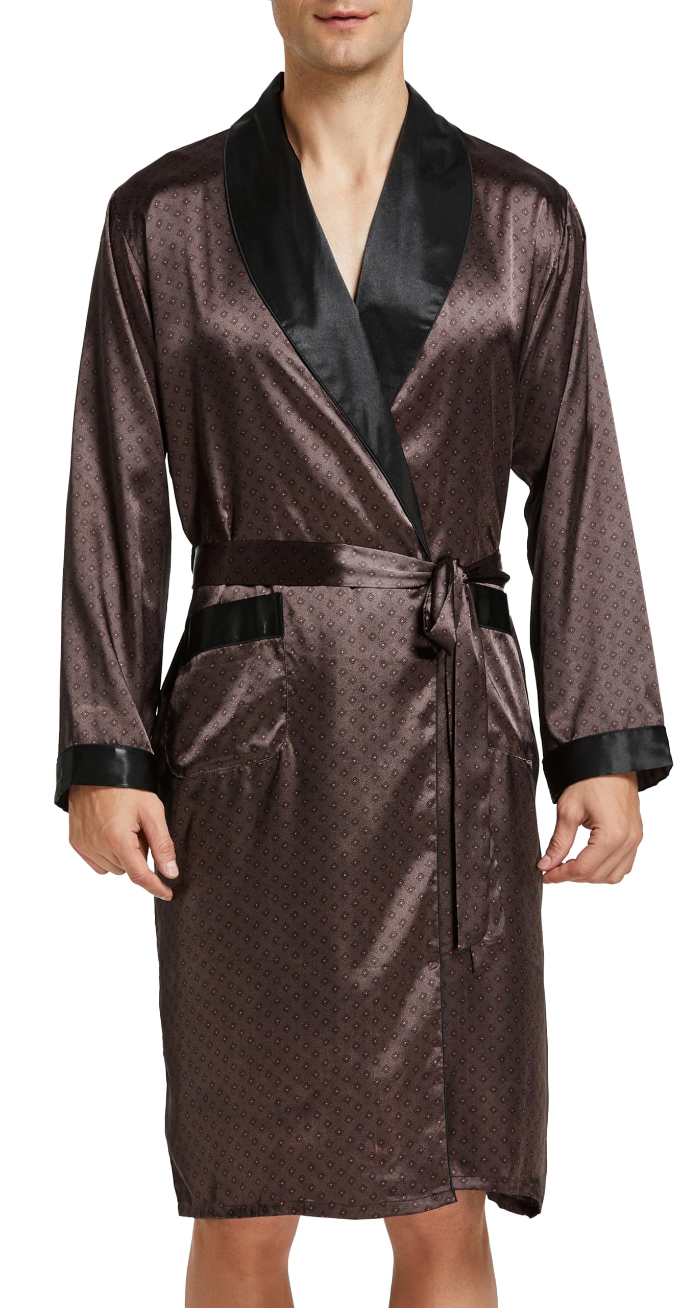 Mens Satin Robe Lightweight Silk Long Sleeve Bathrobe with Shorts Set Spa Kimono Sleepwear Nightwear-image-31