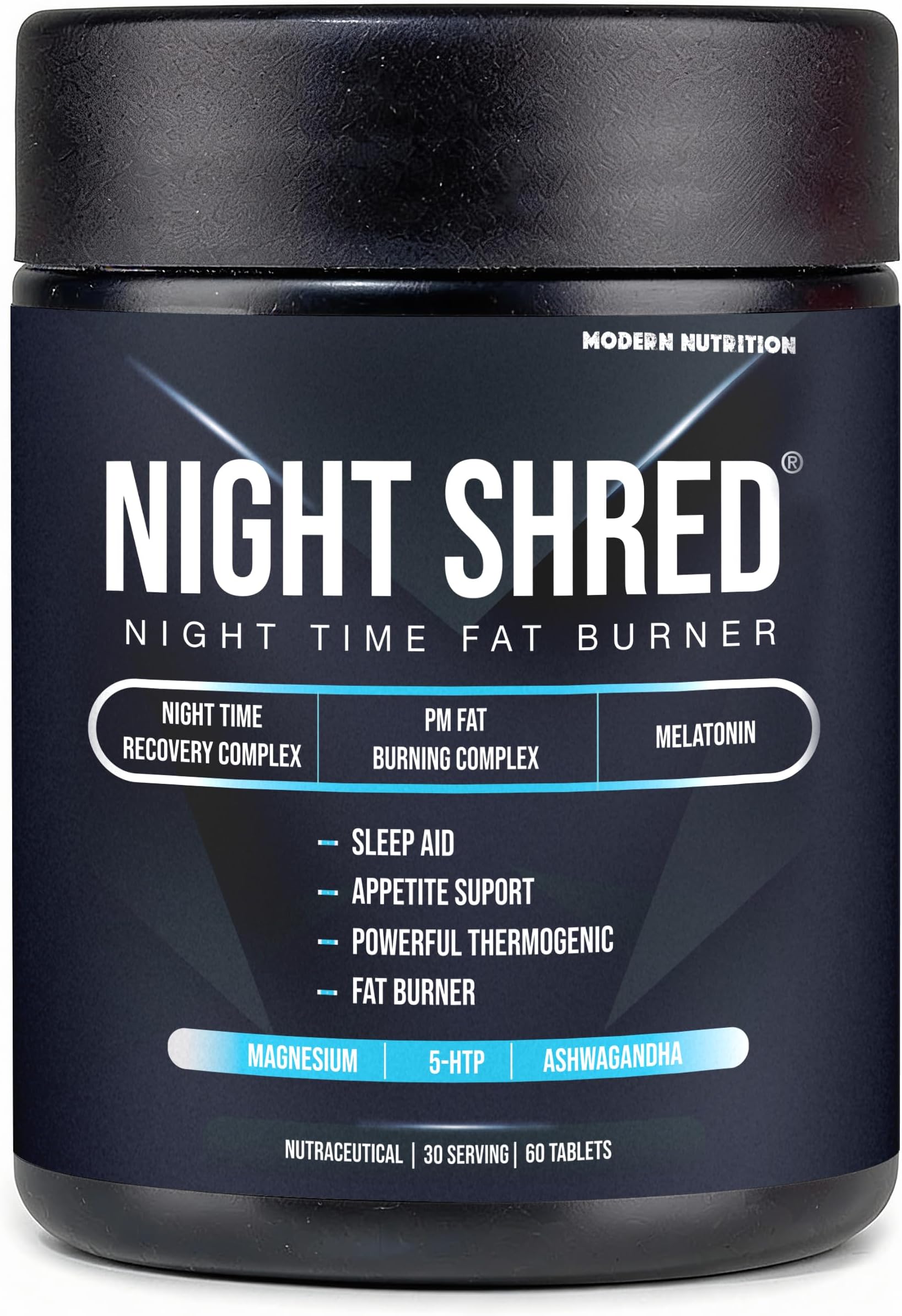 Night Shred | Advanced Night Time Fat Burner for Men Women | Natural Sleep | Appetite Suppressant | Powerful Thermogenic | Weight Loss Supplement | Belly Fat Burner for Men Women | Hydroxycut | CLA | L-Carnitine | Melatonin 5mg | Ashwagandha | Magnesium | 60 Tab