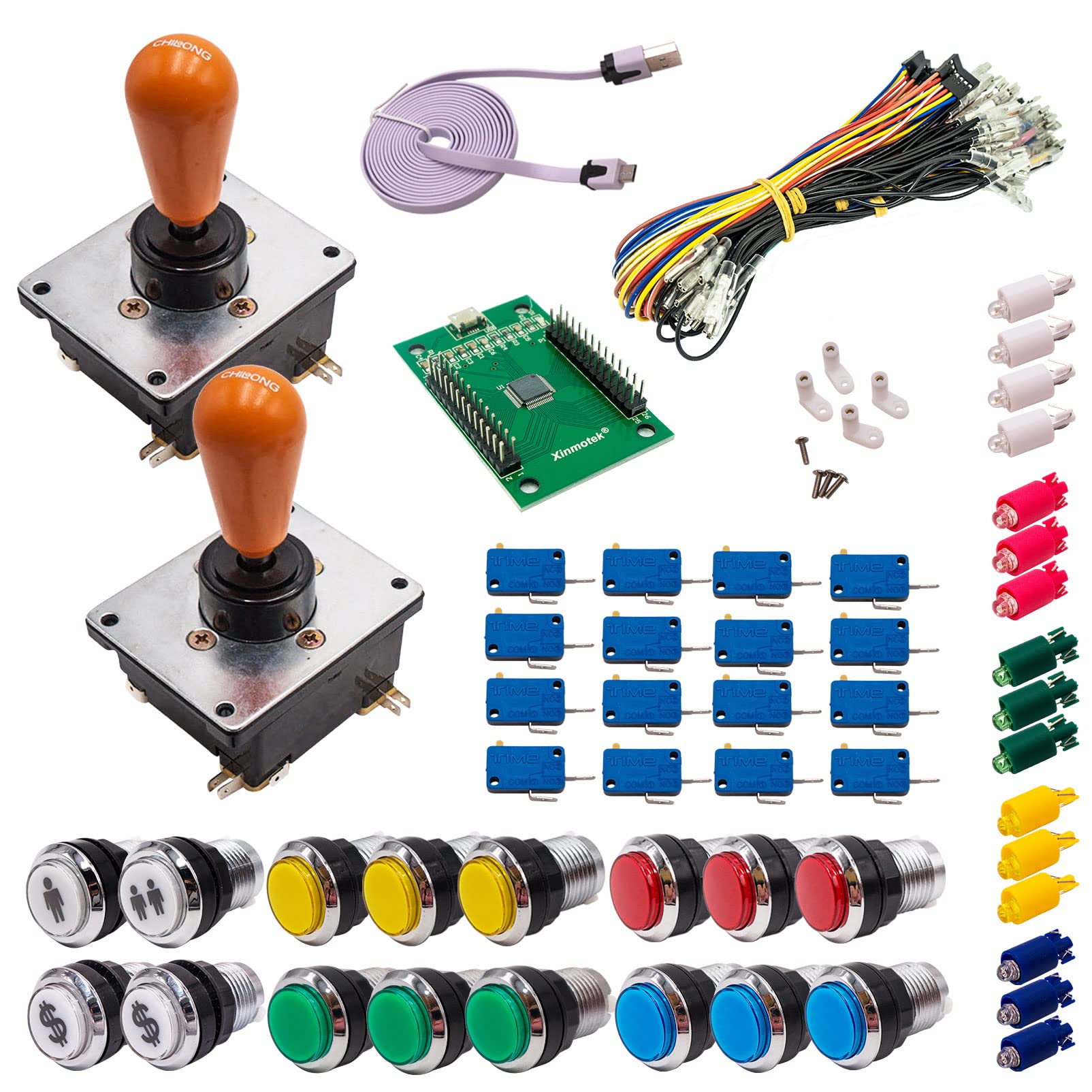 Joysticki i przyciski zręcznościowe zestaw 2 świecących graczy chromowane przyciski koreańskie joysticki mapa XinMoTek Gry wideo Retro Gaming