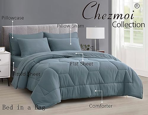 Miniatura 3 de Chezmoi Collection Piper - Juego de cama matrimonial en una bolsa, 7 piezas, acolchado hexagonal de panal de abeja, suave lavado, microfibra de