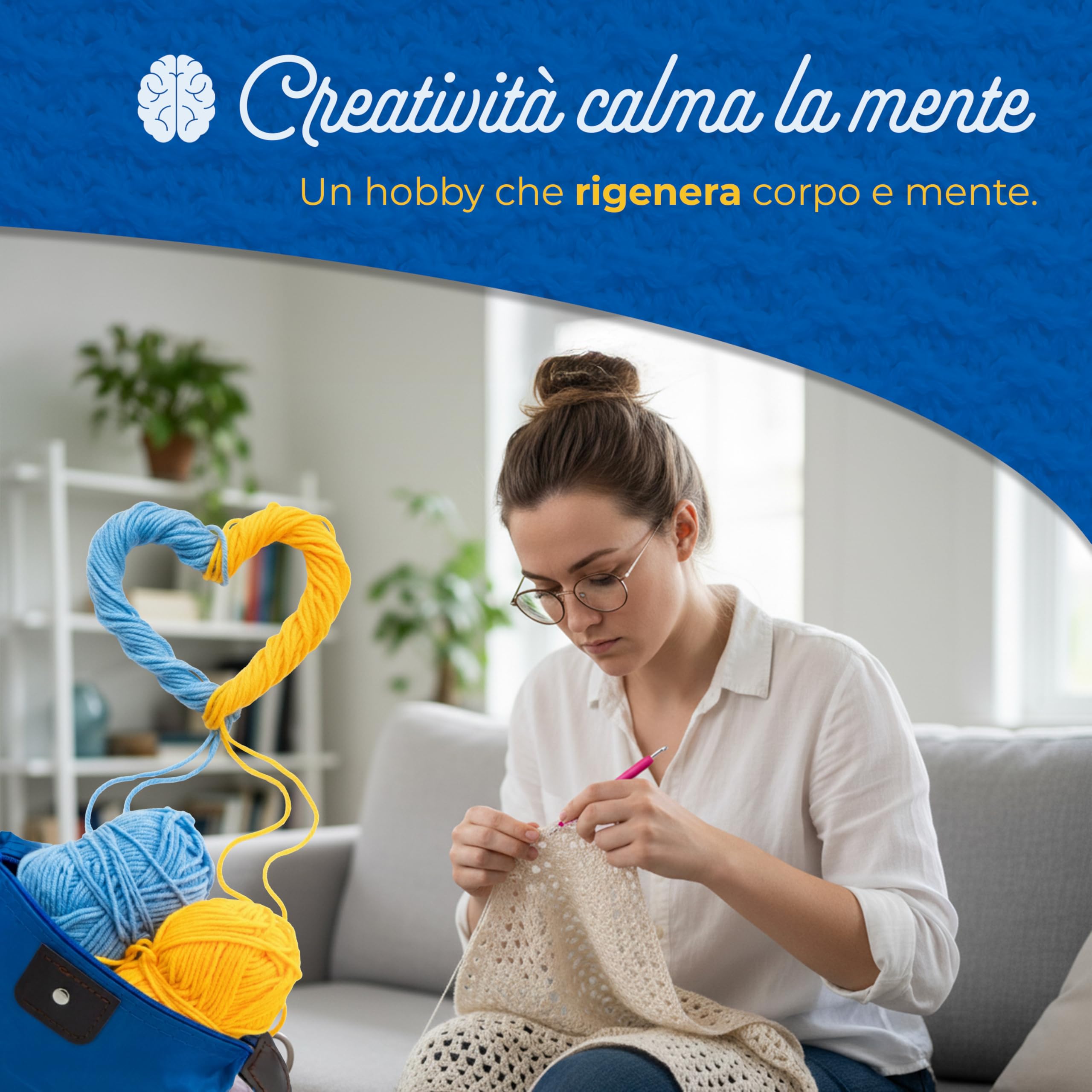 Jaliun Kit Uncinetto Principianti – Set Crochet con Uncinetti Ergonomici | Include 3 uncinetti ergonomici,2 gomitoli,custodia,marcapunti,ago e metro.Per amigurumi e fai da te