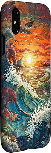Miniatura 6 de iPhone 13 Sunset Ocean Wave Pintura para amantes de la playa y funda de surfista