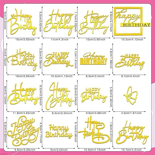 Miniatura 2 de 15 piezas de decoración dorada para tartas de cumpleaños, insertos de espejo acrílico para pasteles, cupcakes, postres, 15 estilos