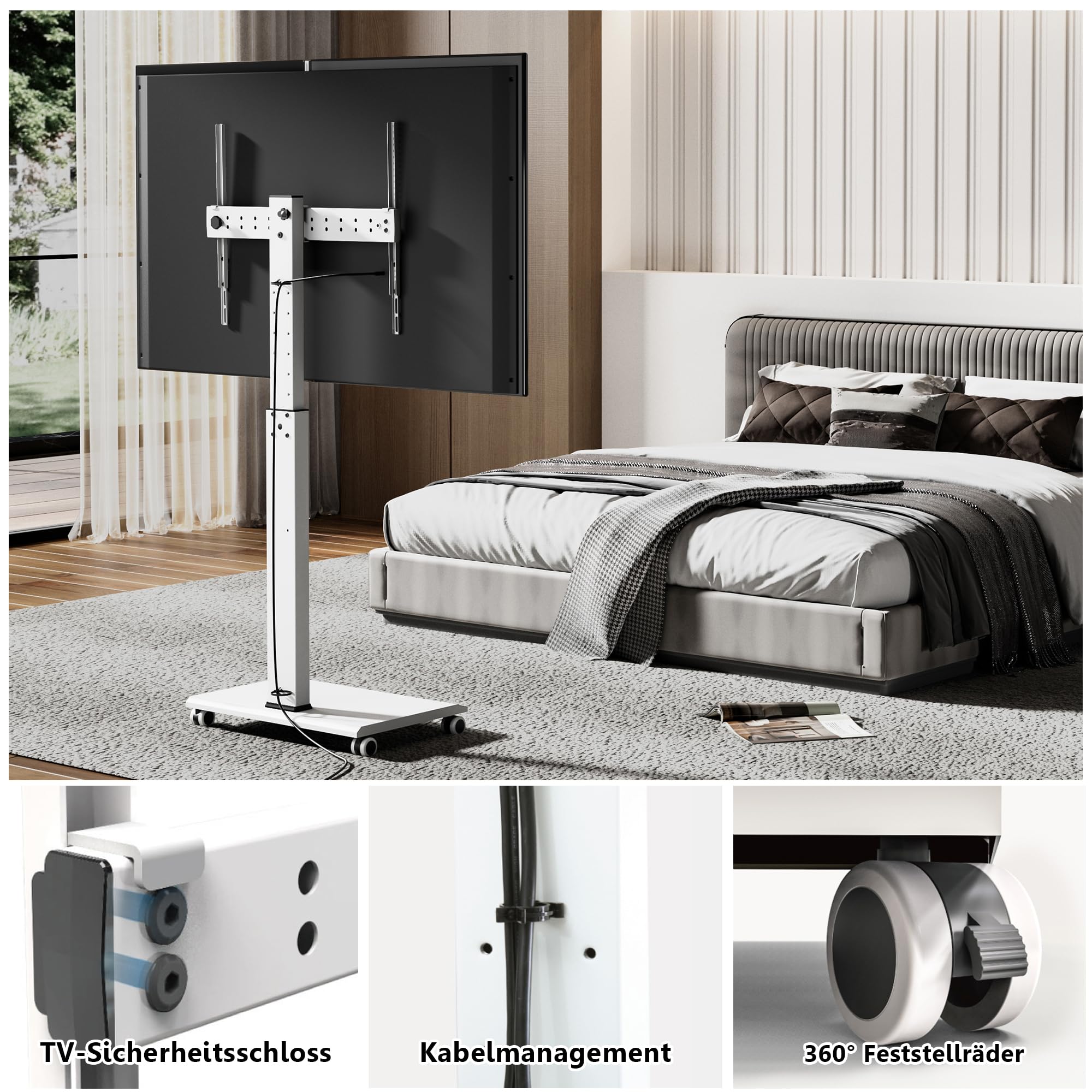 FITUEYES TV Ständer Rollbar TV Rollwagen für 32-75 Zoll Plasma/LCD/LED Fernseher-TV Bodenständer mit Rollen-Höhenverstellbar Schwenkbar bis zu 40kg VESA 600x400 mm