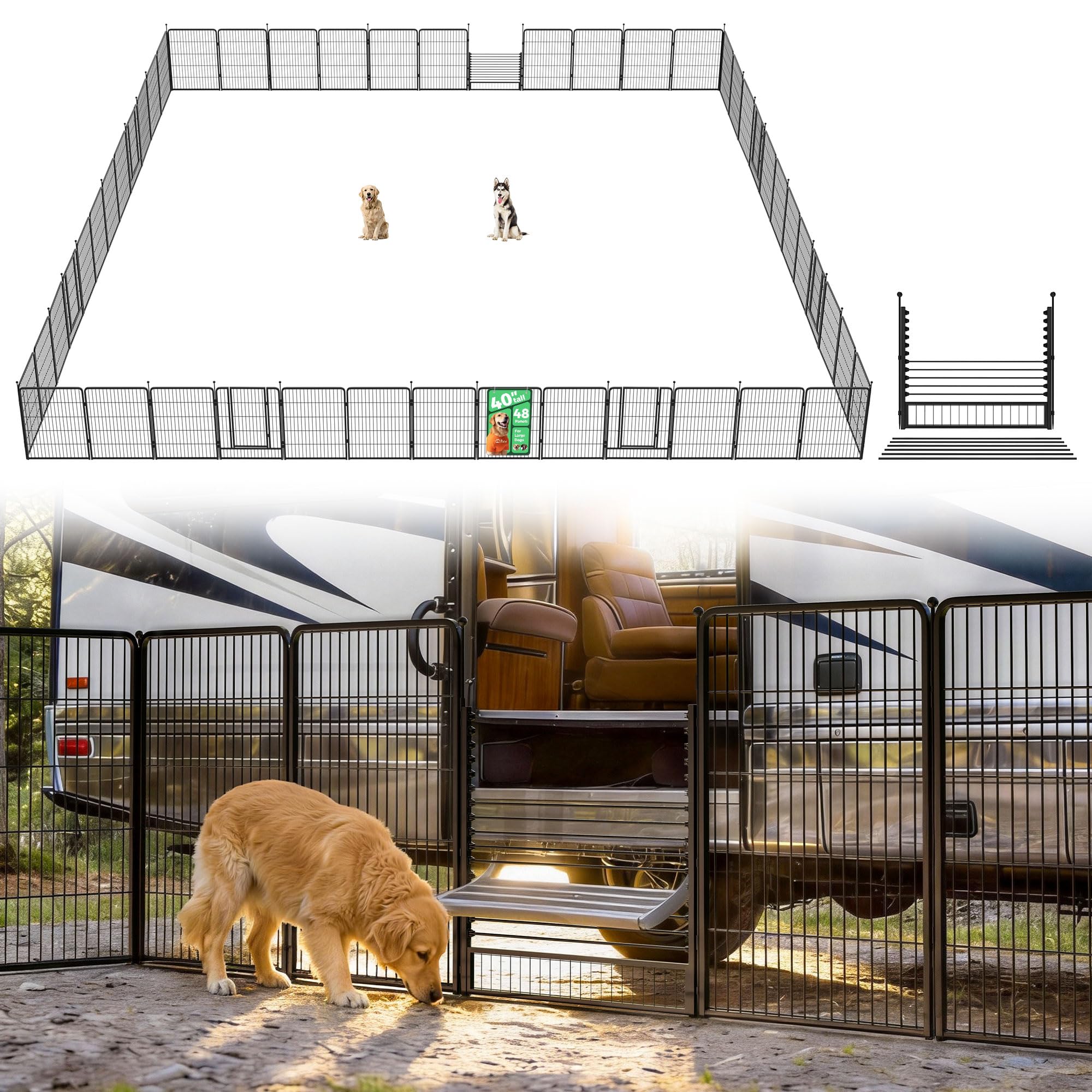FXW Instant Dog Playpen with RV Step Grid for RV Camping, 40" H, 48 Panels