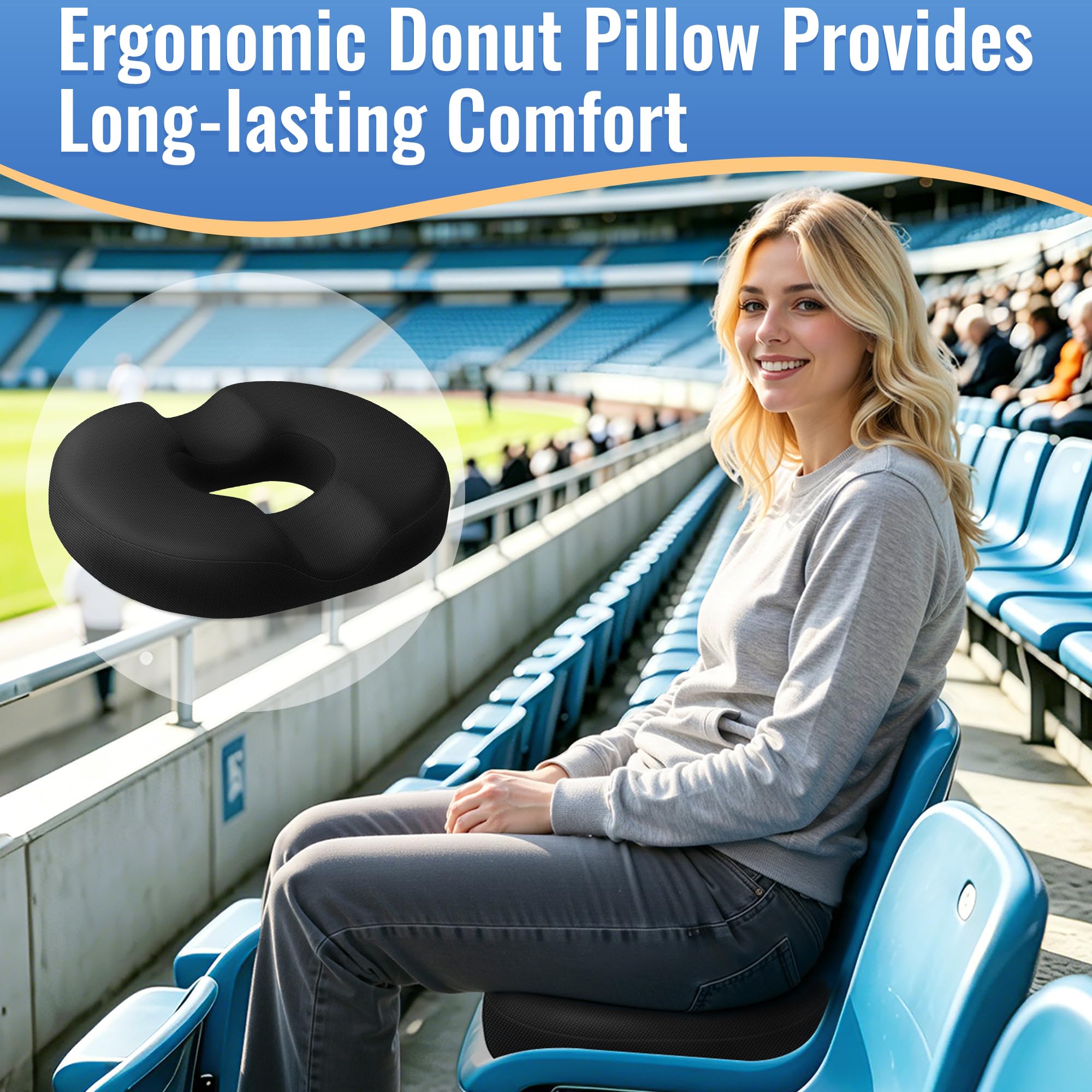 CloudBliss Cuscino da seduta a ciambella, per sollievo dal dolore al coccige ed emorroidi, in memory foam, per sedia postpartum, gravidanza, per uomini e donne, per casa e ufficio, (nero) XL