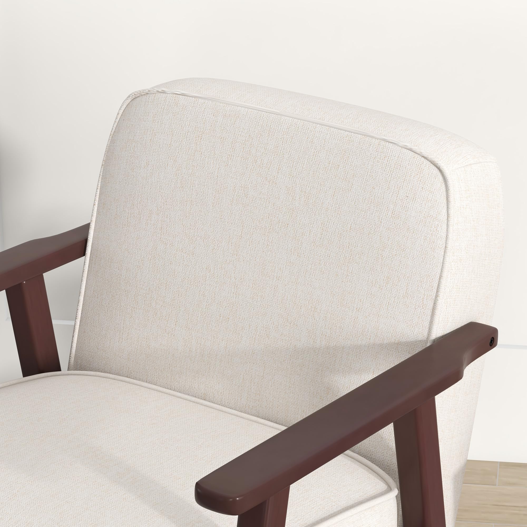 HOMCOM Poltrona a Dondolo per Interni in Tessuto Effetto Lino e Legno con Braccioli e Cuscini, 66x78x76 cm, Beige e Marrone