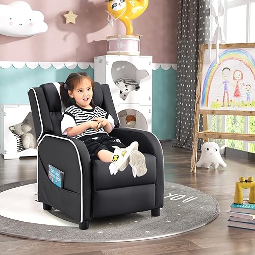 Miniatura 40 de Costzon Silla reclinable para niños, silla reclinable para juegos con bolsillos laterales, reposapiés, reposacabezas y soporte lumbar para rosado,