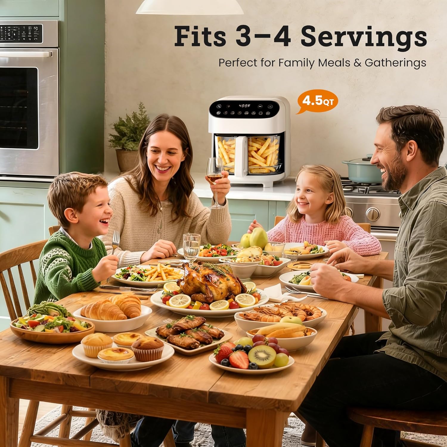 Kismile 4.5QT Glass Air Fryer, BPA-Free Non Toxic AirFryer with Digital Touch Control, 1500W Portable Airfryer, Dishwasher Safe Basket, Up to 400°F, Cooks with 95% Less Oil(White)