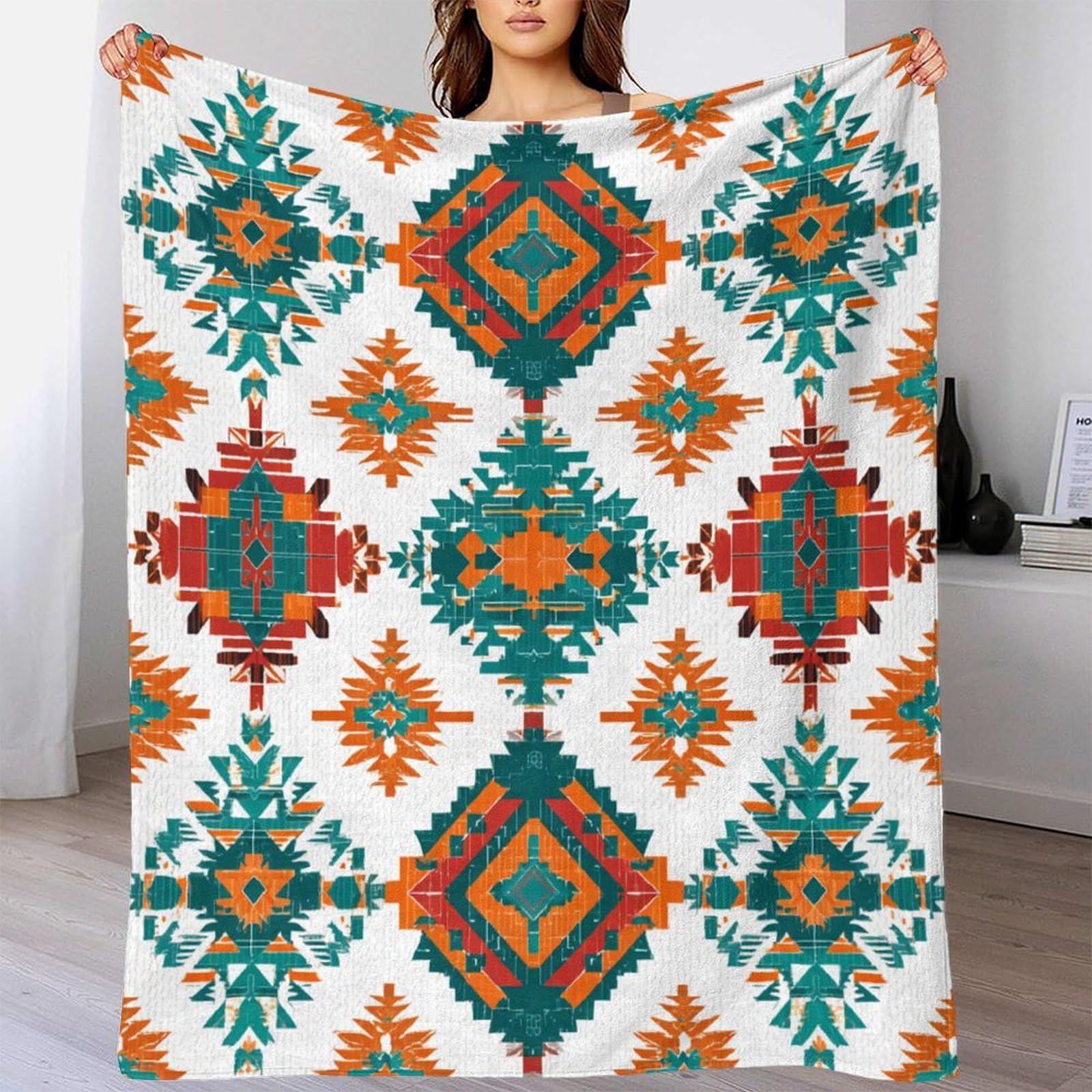 Stile azteco, Geometricoo Shapes Pattern Manta Estampada 3D Colcha De Diseño Ropa De Cama De Microfibra Suave Y Cálida Sofá Ropa De Cama 80x90inch(200x230cm)