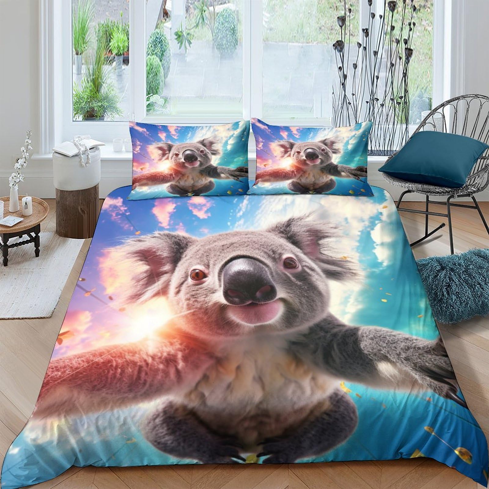 Housse de couette 200x200 cm avec 2 taies d'oreiller zippées en microfibre pour lit double