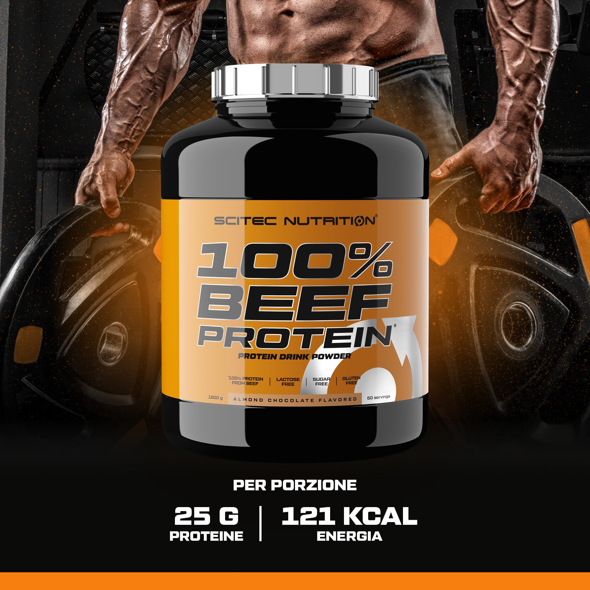 Scitec Nutrition 100% Beef Protein - Bevanda aromatizzata di proteine in polvere - Senza lattosio, Senza zucchero, Senza glutine, 1,8 kg, Cioccolato alla mandorla
