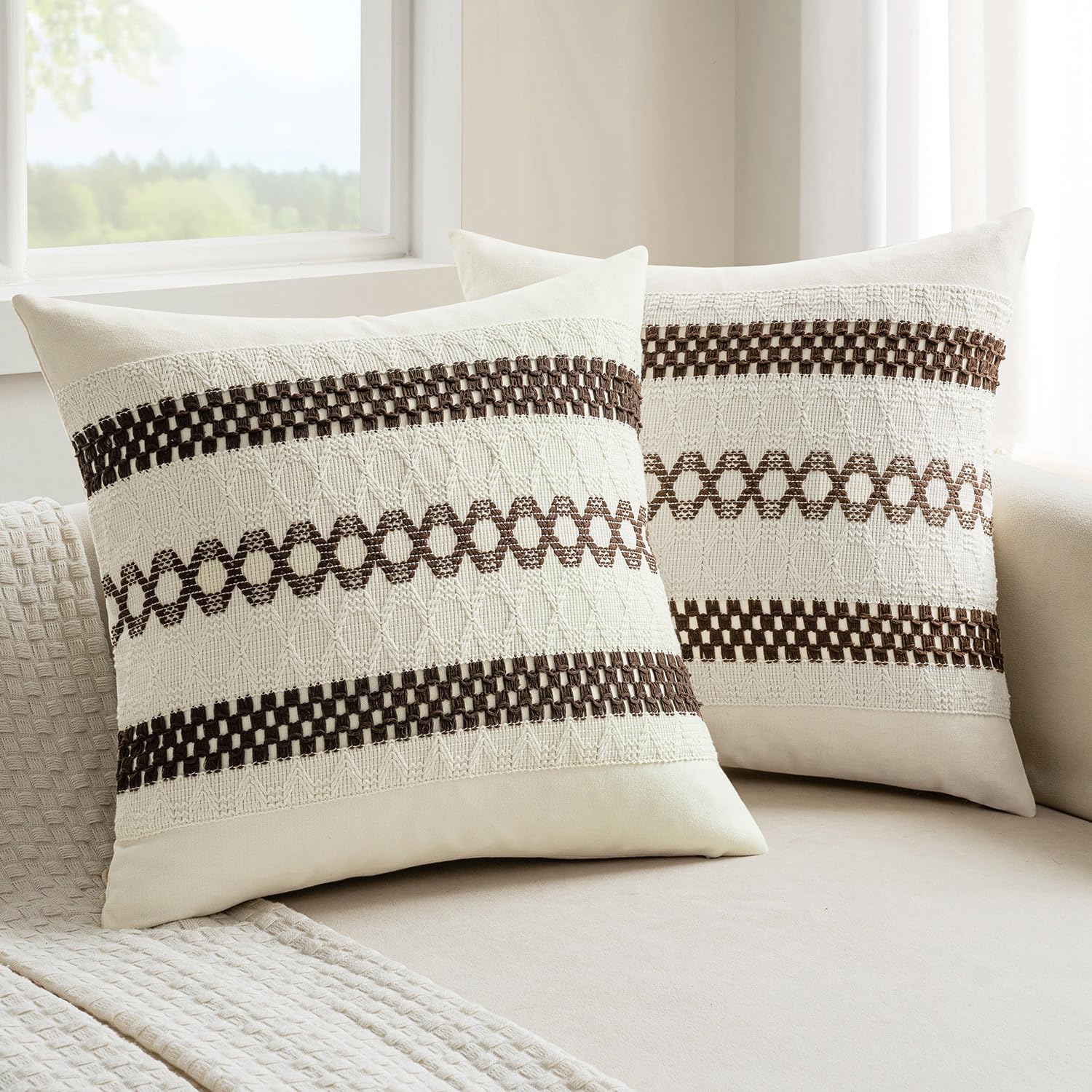 MIULEE Set of 2 Dark Brown Boho Decorative Pillow Covers 18x18 Inch