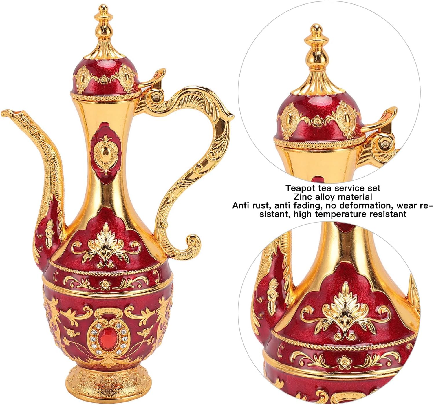 Vintage Coffee Pot Set, European Wine Pot Kit with 6 Cups, Elegant Teapot Tea Service Set for Weddings and Birthdays, Luxurious Gold and Red Design for Home Decor (Gold Red)