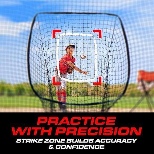 Miniatura 5 de GoSports Red de béisbol y sóftbol juvenil de 6 x 6 pies, red de práctica de golpeo y lanzamiento con marco tipo arco, bolsa de transporte y zona de