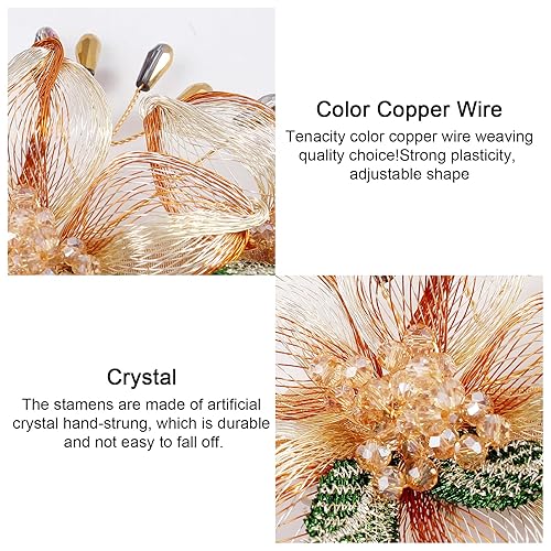 Miniatura 5 de Pasadores para el cabello, pinzas de alambre de cobre con flores de cristal, pasadores de diseño de alto nivel tejidos a mano de 3.93 pulgadas