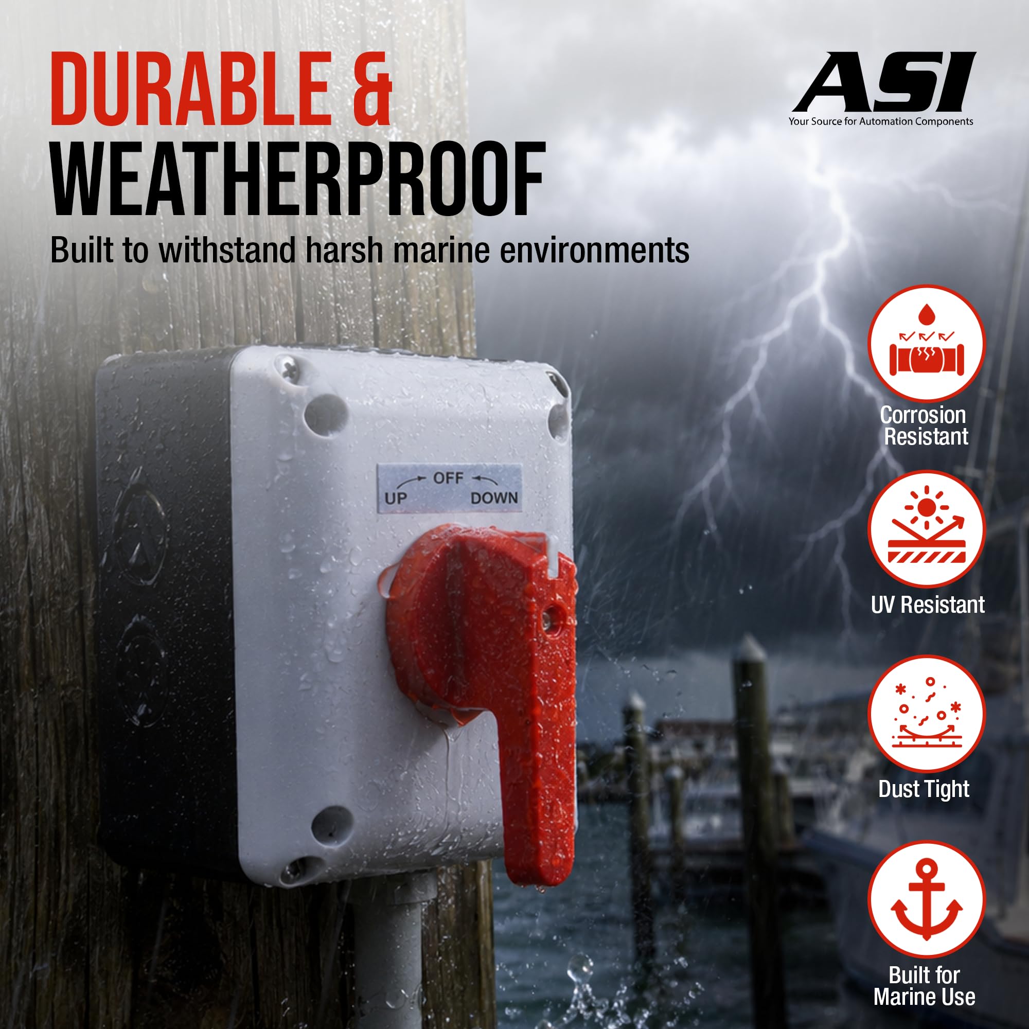 ASI Boat Lift Switch, Single Phase, Momentary, 1.5HP/120Vac, 2HP