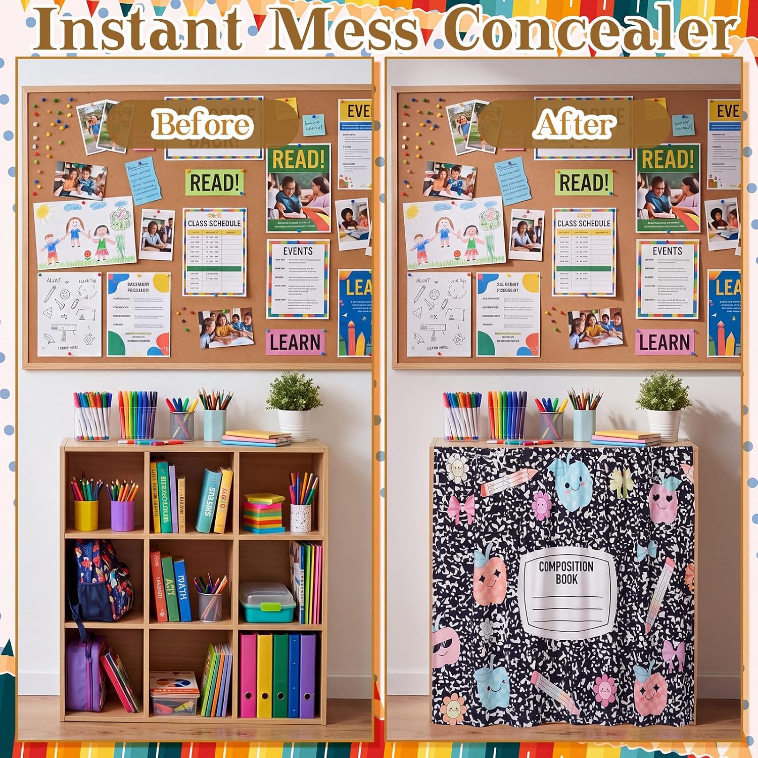 VitalCozy Teacher Desk Skirt for Classroom Back to School, 35" W x 35" L