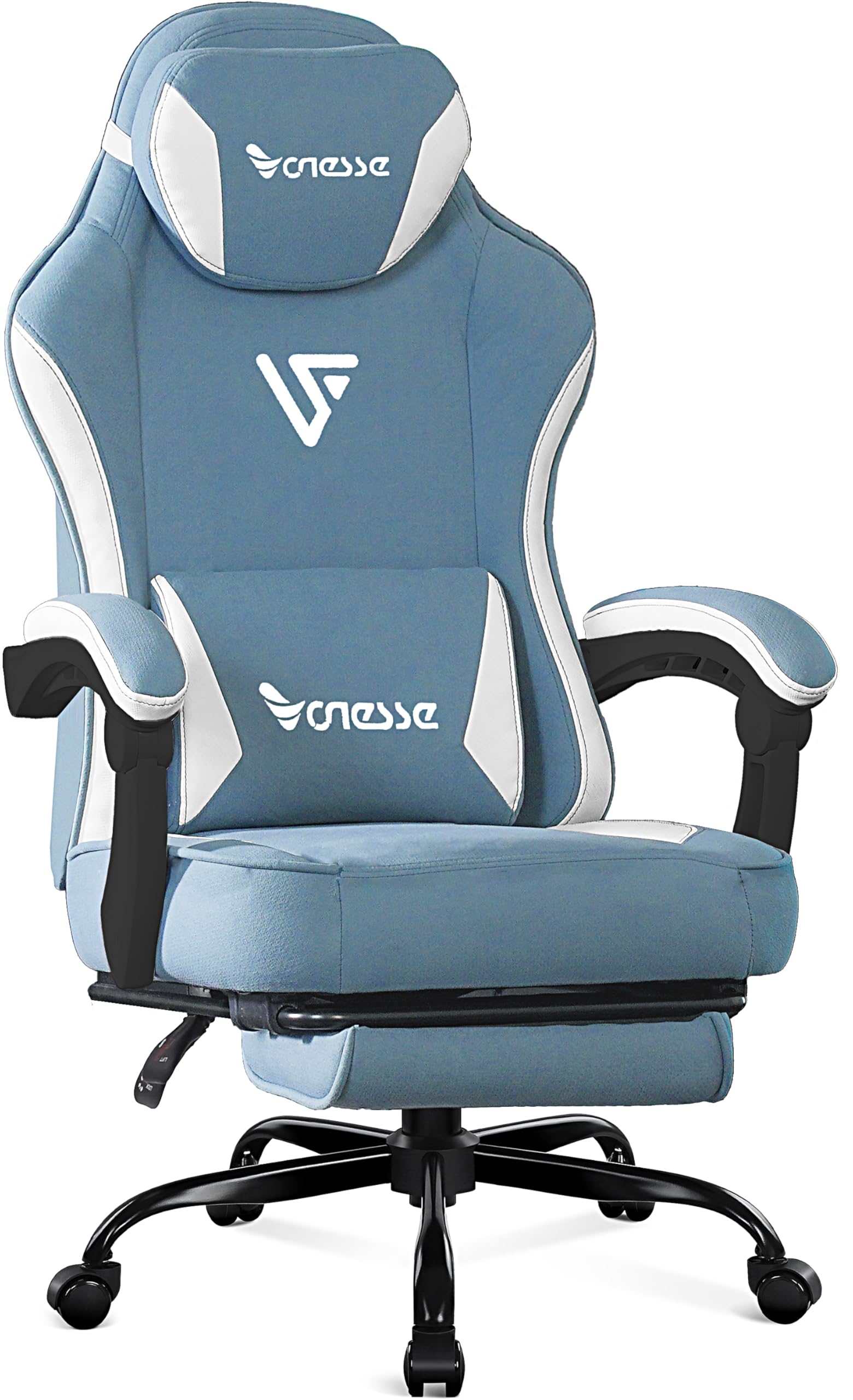 Vonesse Gaming Chair, Computer Chair Fabric with Pocket Spring Cushion, Office Chair with Footrest and Massage Lumbar Support, Reclining Gaming Chairs for Adults 250LBS (Blue)