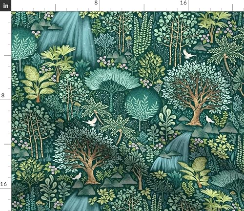 Miniatura 4 de Spoonflower Tela verde esmeralda, naturaleza, árbol, bosque, vida botánica, bosque, decoración de guardería impresa en pétalos, tela de algodón,