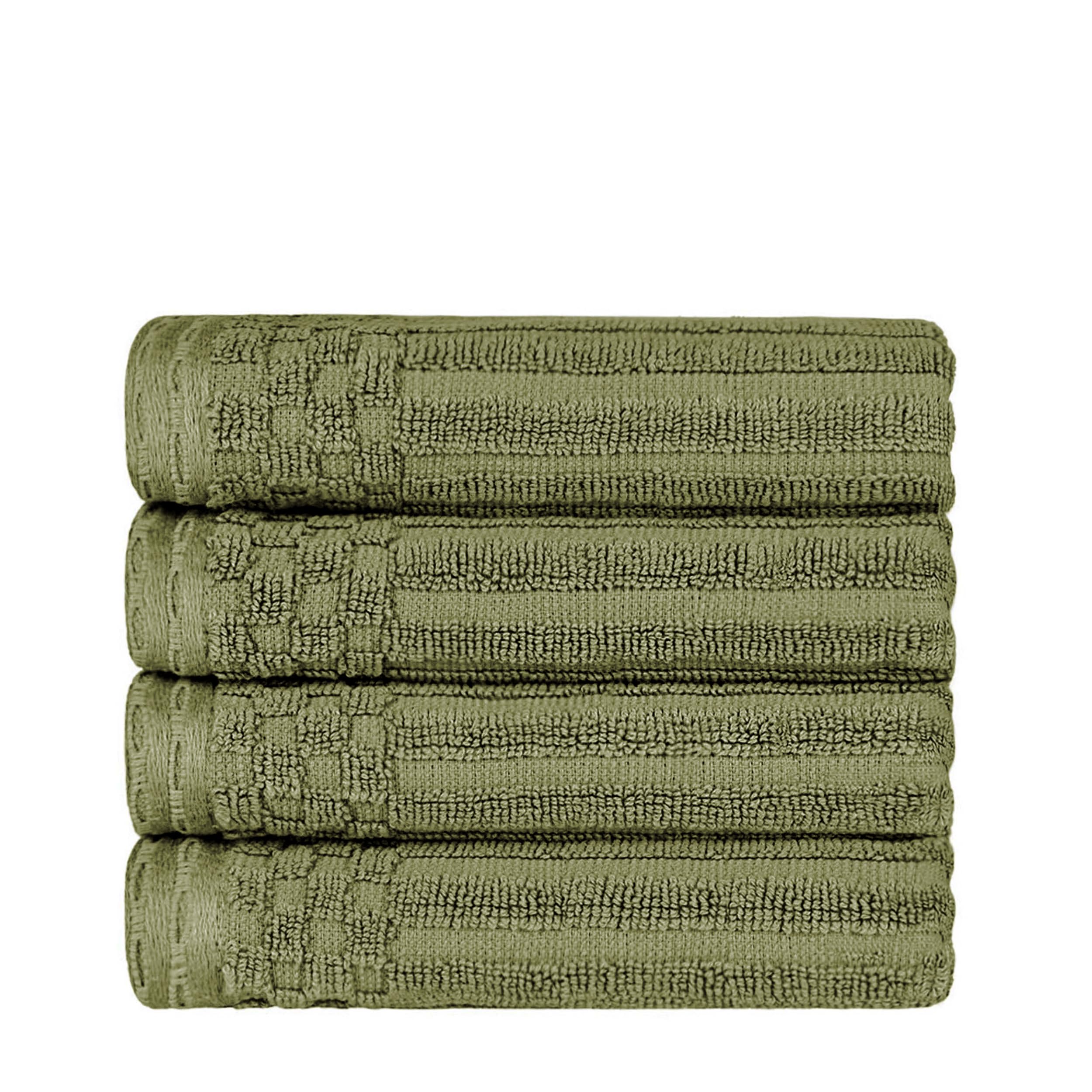 Superior Cotton 4-Piece Solid and Ribbed Hand Towel Set, Hand Towels- 16" x 28", Sage