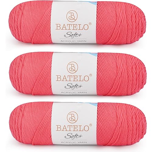 Soft Rouge Red Yarn 1008 Yards - 3 Pack Acrylic Yarn of 200g/7.5oz - 4 Medium (Worsted) - Crocheting, Knitting, Amigurumi, Craft