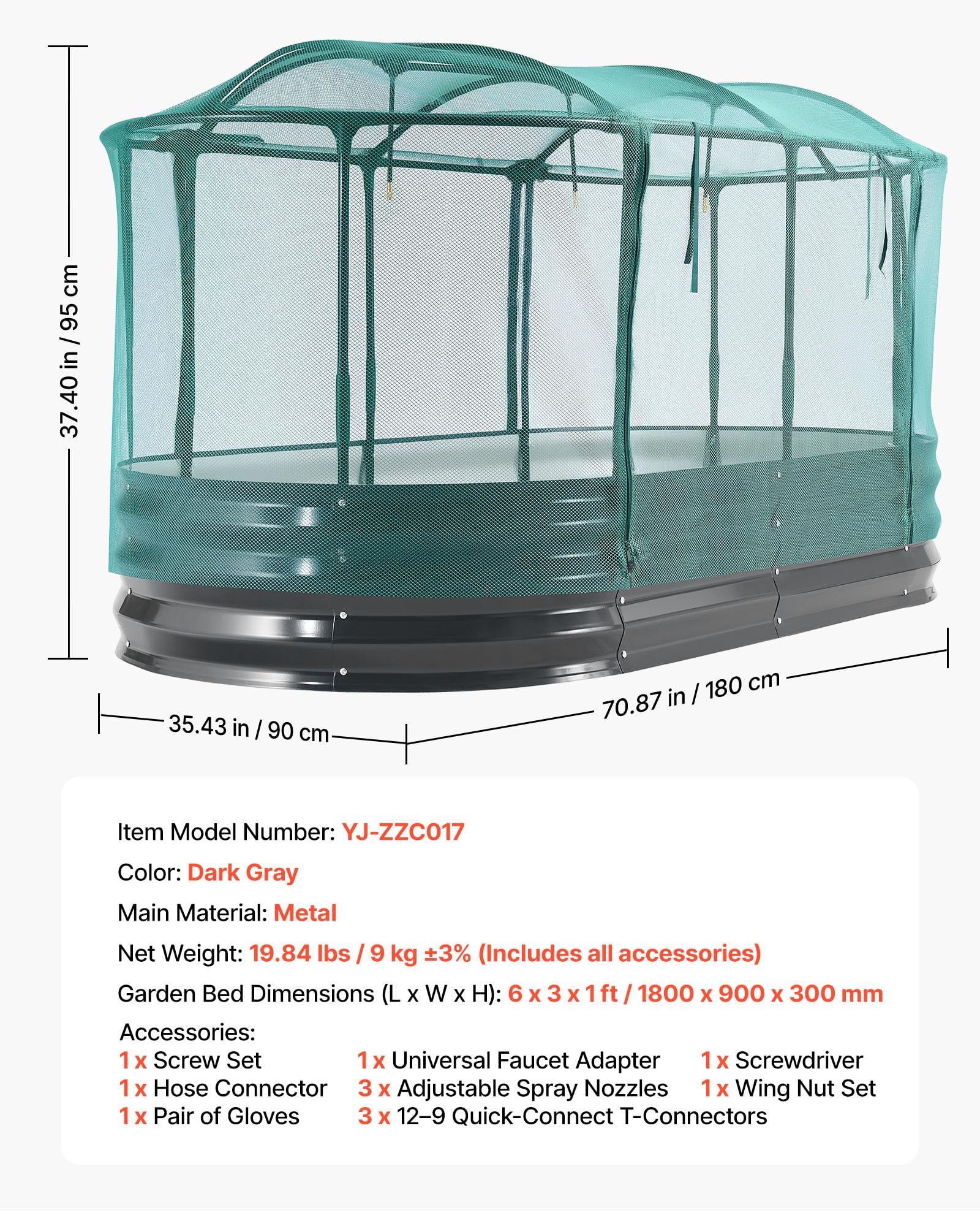 VEVOR Metalowe łóżko podniesione do roślin 180 x 90 x 30 cm, podniesione łóżko ogrodowe do ogrodu grządkowego uprawy warzyw kwiatów, warzyw roślin, otwartego dna, systemu nawadniania, owalny kształt