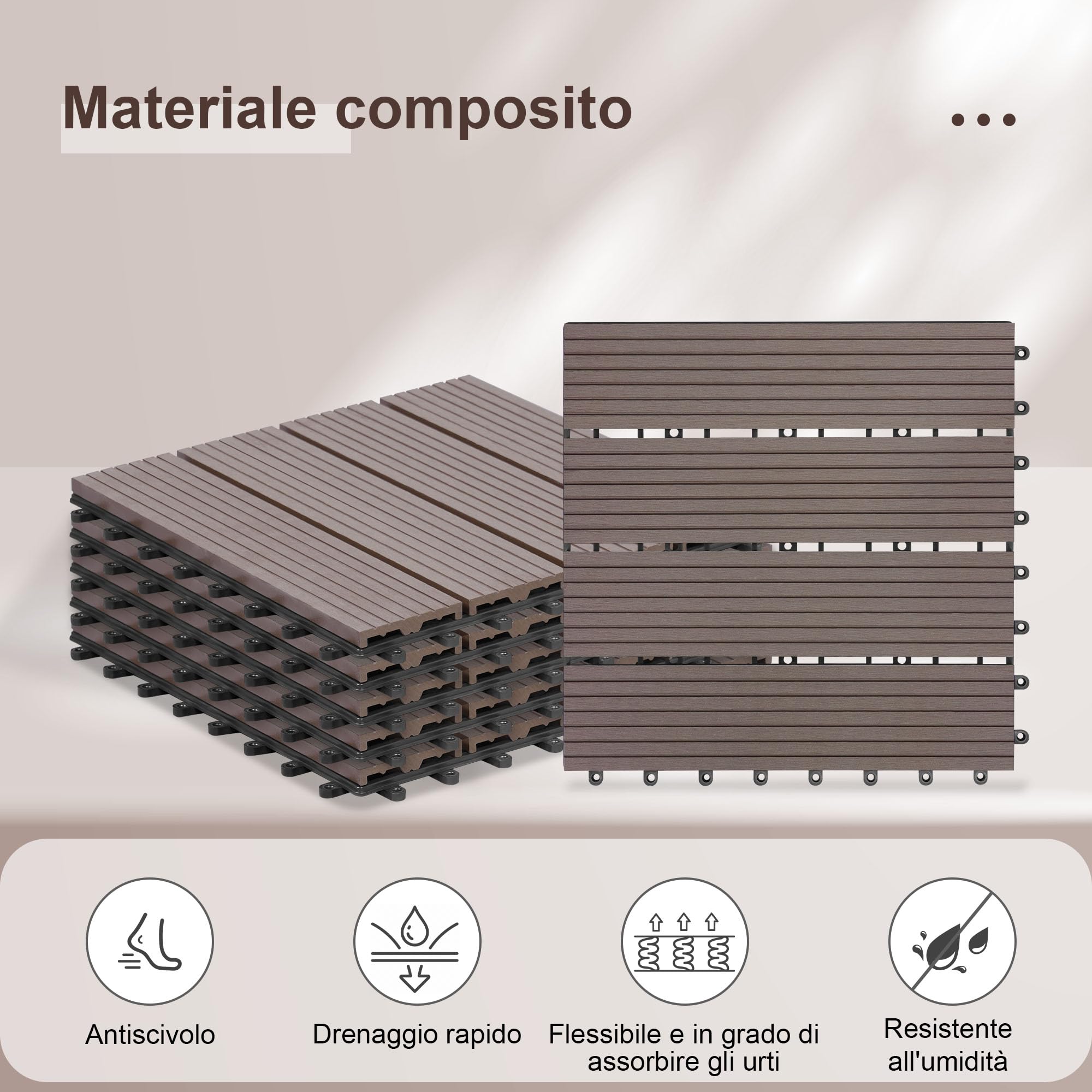 Laneetal Set di 22 Pavimento per Esterno, Pavimento WPC Incastro, per Giardino, Patio, Terrazza, Balcone, Pavimentazione Esterna 30x30 cm, Marrone