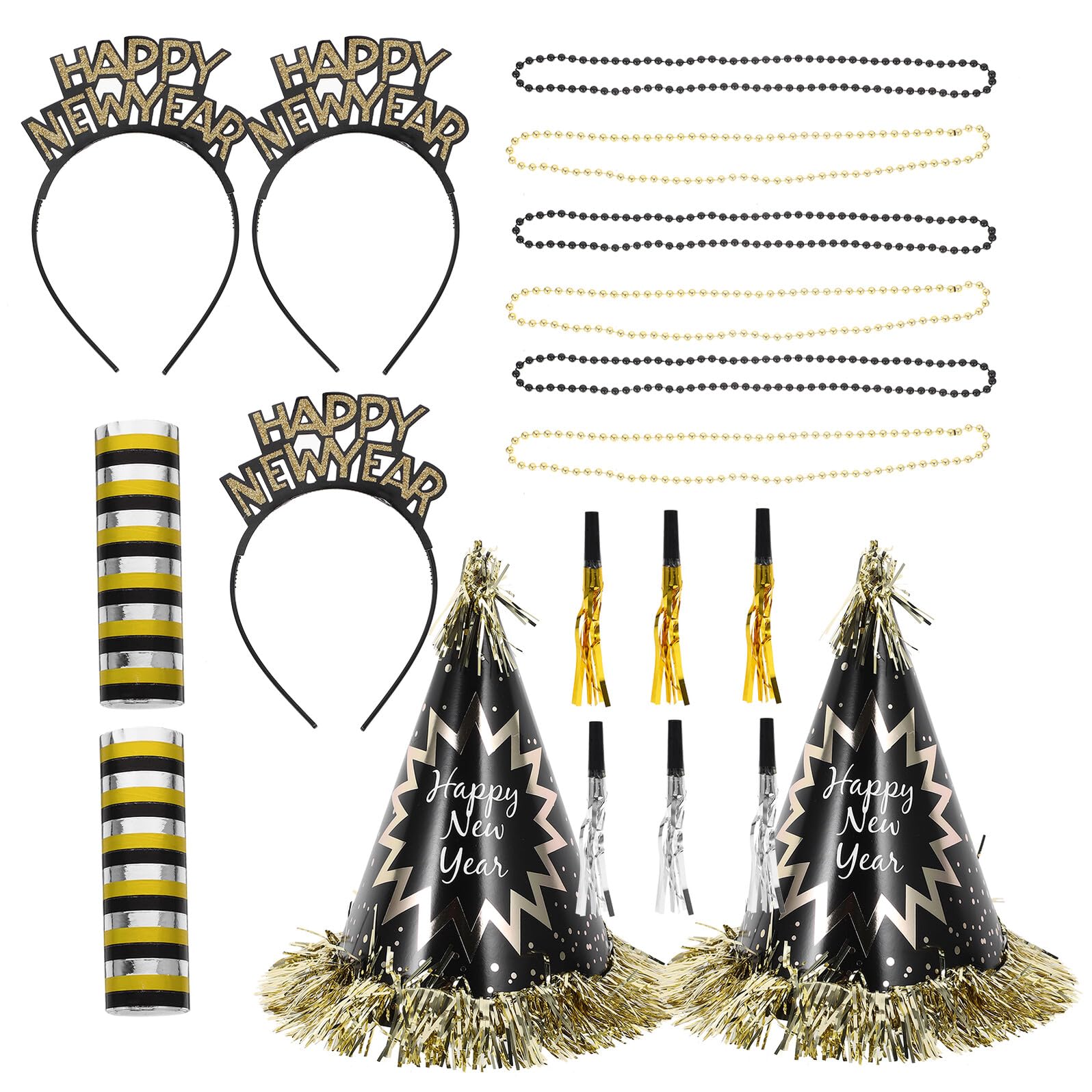 NOLITOY 1 Tasche Neujahrsdekorationsset mit Perlenkette Hut Stirnband Pfeife und Partygeschenk für Silvesterparty Fröhliche und Elegante Dekoration für Drinnen und Draußen