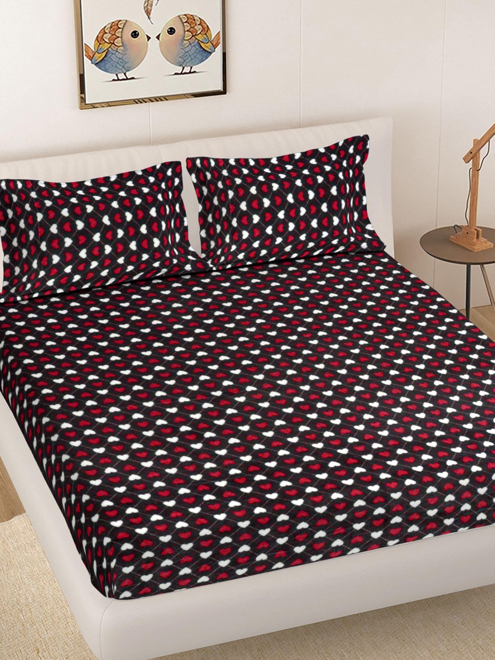 FABINALIV Multicolor Abstract Woollen King Size Fitted Double Bedsheet with 2 Pillow Covers (FLWEBS-1114-Multi)-image-7