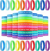 Vista 1 de CHENGU 100 pulseras de versículo bíblico a granel de Jesús, pulseras de silicona con texto religioso, pulseras cristianas, pulseras de goma con cita