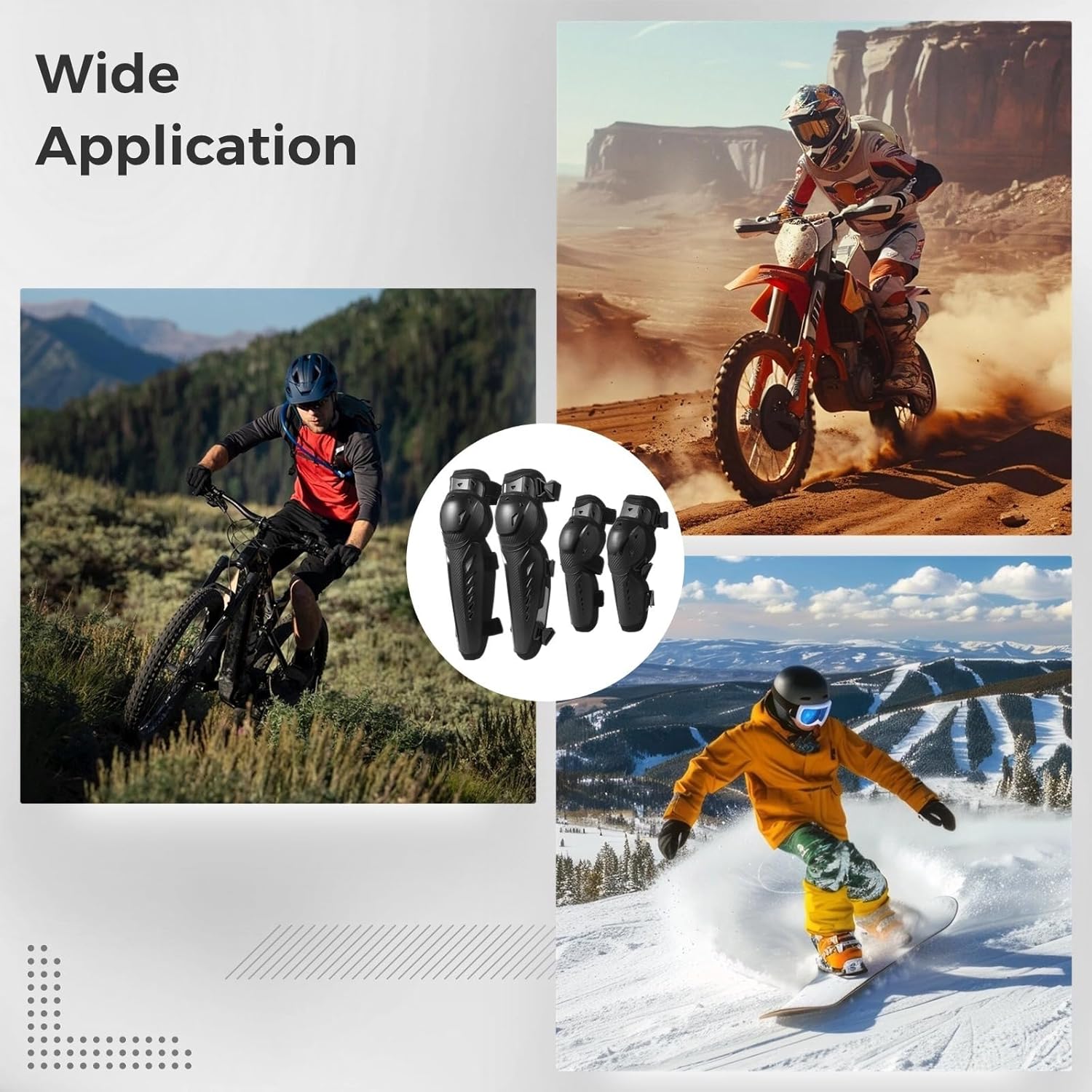 BOSREROY 4 Pcs Adjustable Knee and Elbow Pads, Protective Guards with Hard Shell & Soft Lining for Cycling, Skateboarding, Dirt Biking, Skiing