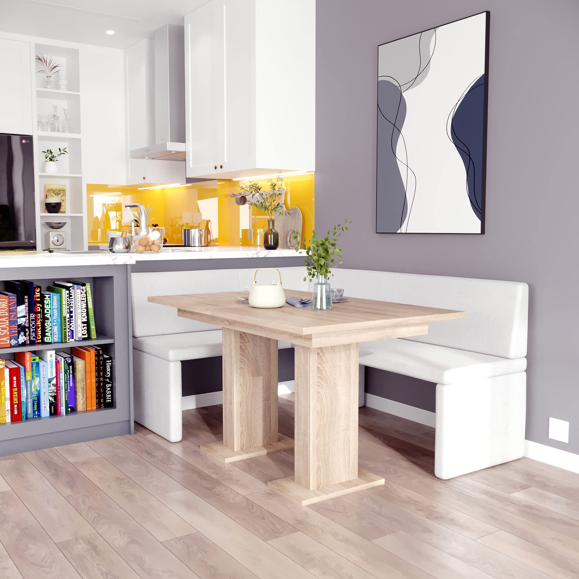 FURNISTAR Eckbank Akiko mit Tisch - Eckbankgruppe für Ihrem Esszimmer, Küche modern, Sitzecke, Essecke. Perfekt für Küche, Büro und Rezeption. Solide und Starke Verarbeitung (Soft 17, 168x128 Links)