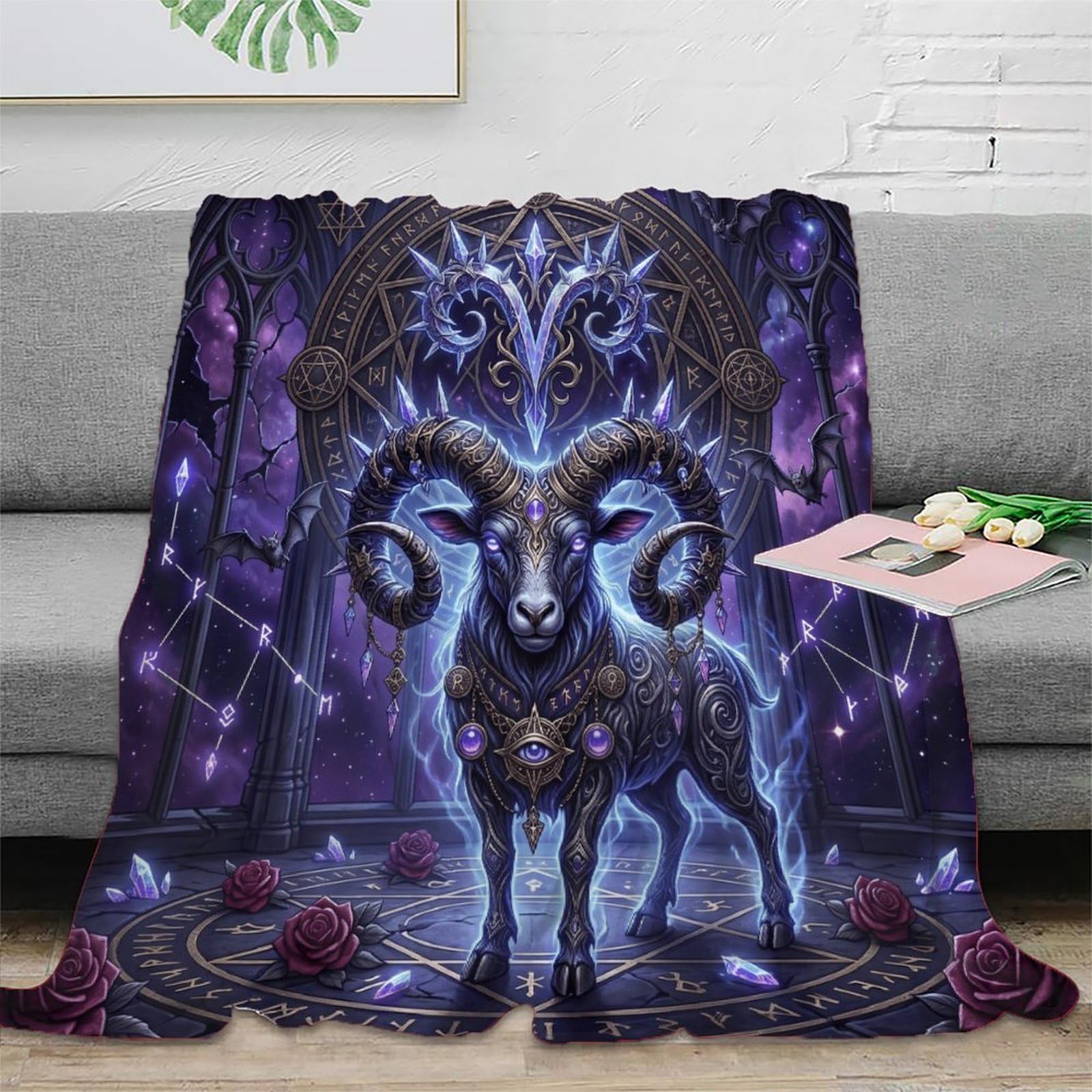 W7C8U2X3 Aries Zodiac Mysterious Flannel Throw Blanket, Camping Car Travel