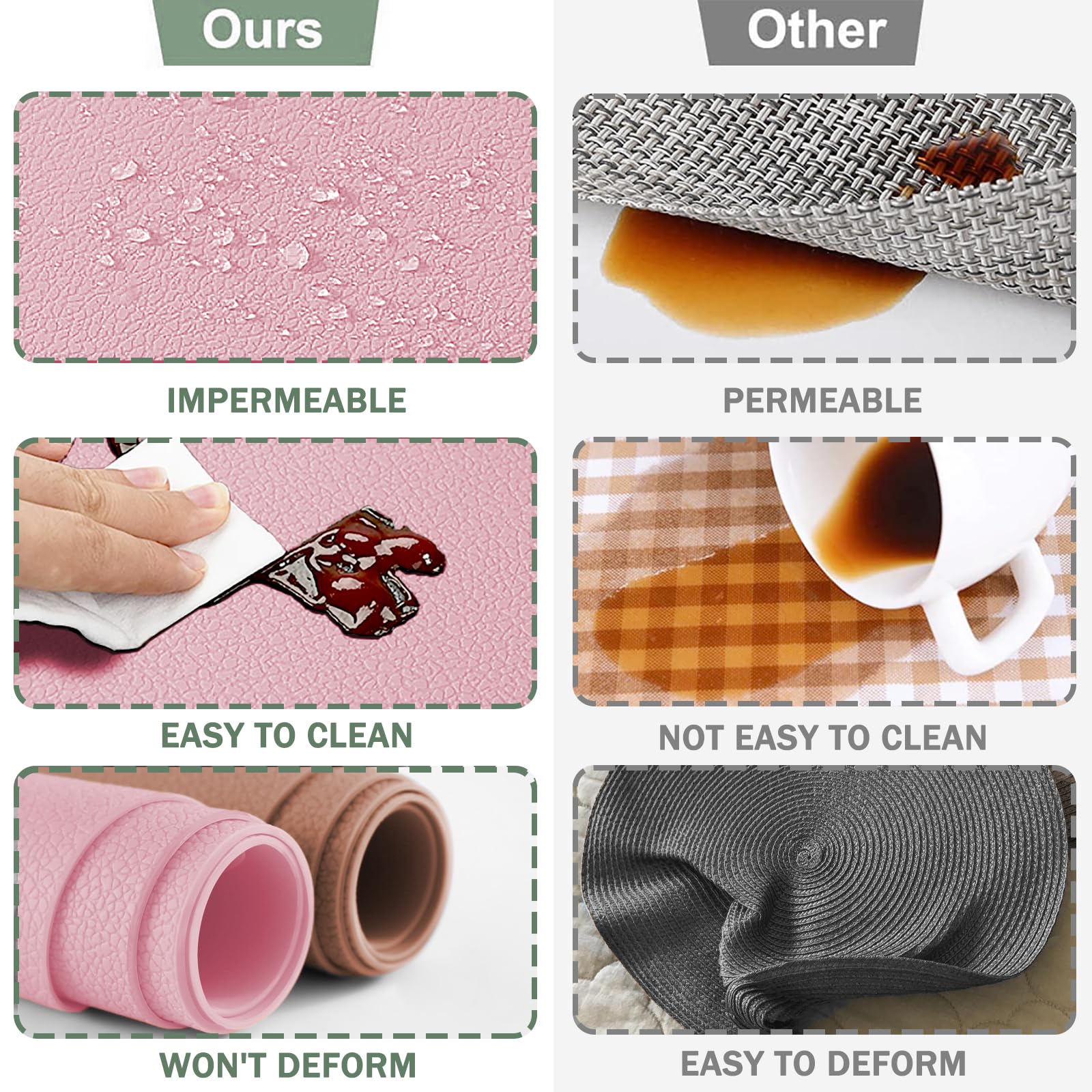 YUNJUER 4 Silicone Placemats + 4 Washable Coasters, Heat-Resistant 450 °F - Image 4