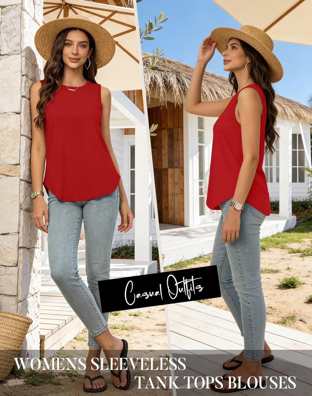 Bliwov Womens Summer Tank Tops Beach Vacation Casual Sleeveless Shirts Spring Fashion Outfits Workout Loose Fit Tees Blouses - Image 3