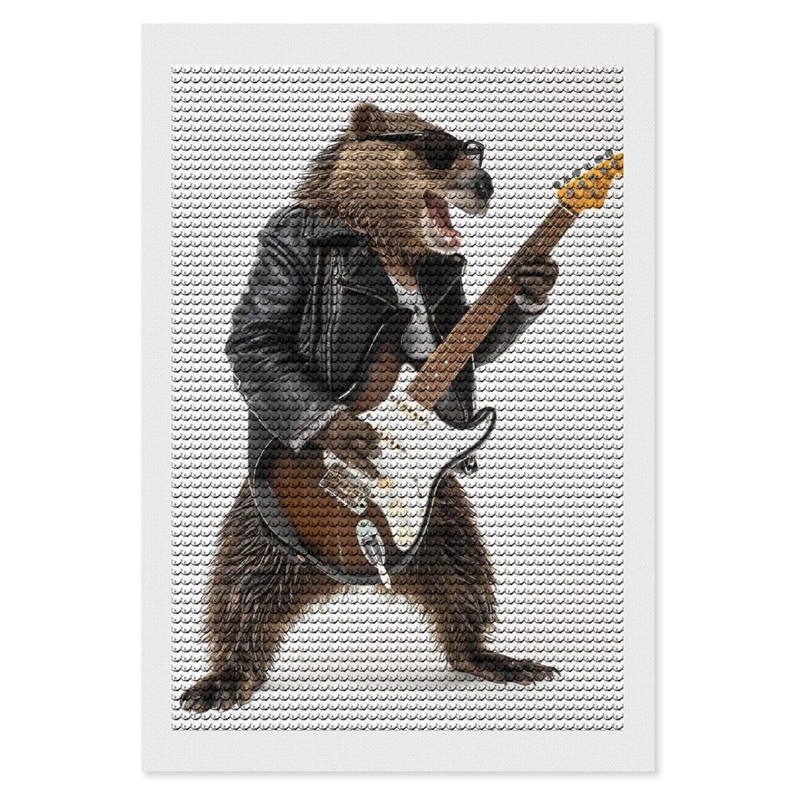 Junmoney Beaver Guitar Full Drill Diamond Painting Kit 8"x12", for Teens, Adhesive Canvas, Bedroom Decor, Holiday Gift Idea