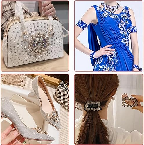 Miniatura 3 de 50 piezas de diamantes de imitación para coser en formas mixtas de vidrio, gemas de metal en la parte trasera de metal, diamantes de imitación de