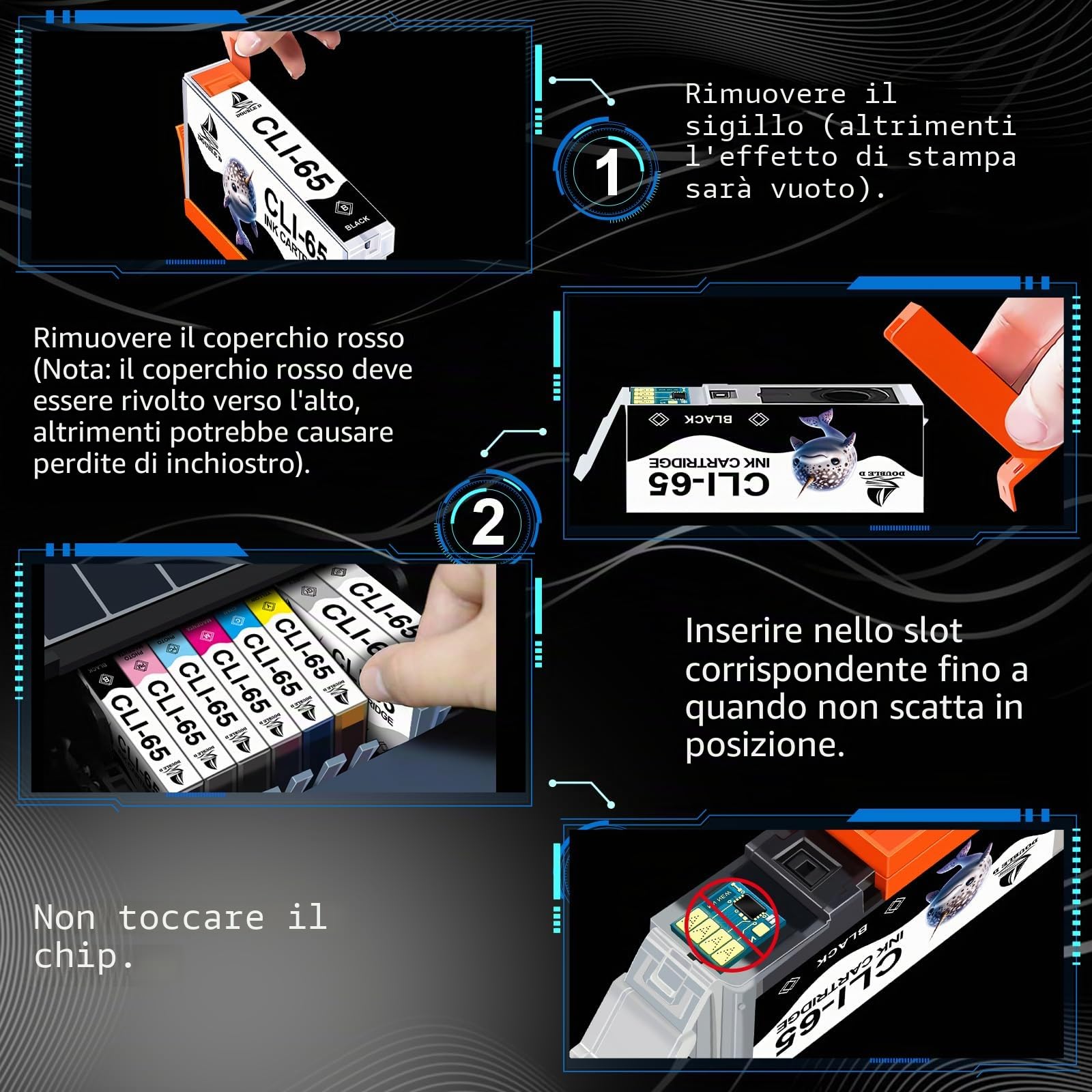 DOUBLE D CLI-65 Cartuccia d'inchiostro per Canon CLI-65 CLI65 compatibili con stampanti Canon PIXMA PRO-200, confezione da 8 (Pigmet BK,C,M,Y,PC,PM, GY,LGY)
