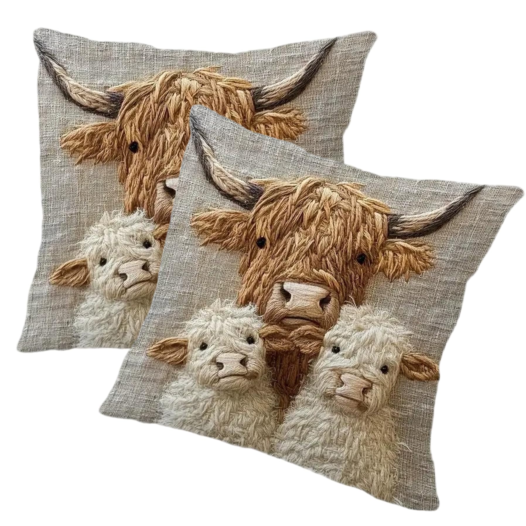 Ameble Brown 2Pcs Throw Pillow Covers 18X18, Short Plush Decorative Square Pillpw Case Decor Cushion For Sofa Couch Bed, Farmhous Decor Vintage Country Art Throw Pillow Covers 18X18 Cow Highland Print