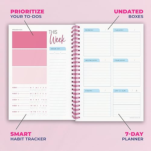 Miniatura 9 de Planificador semanal  Agenda sin fecha  Bloc de notas de lista de tareas  Rastreador de hábitos  11 x 8.5 pulgadas  52 hojas arrancables  Agenda