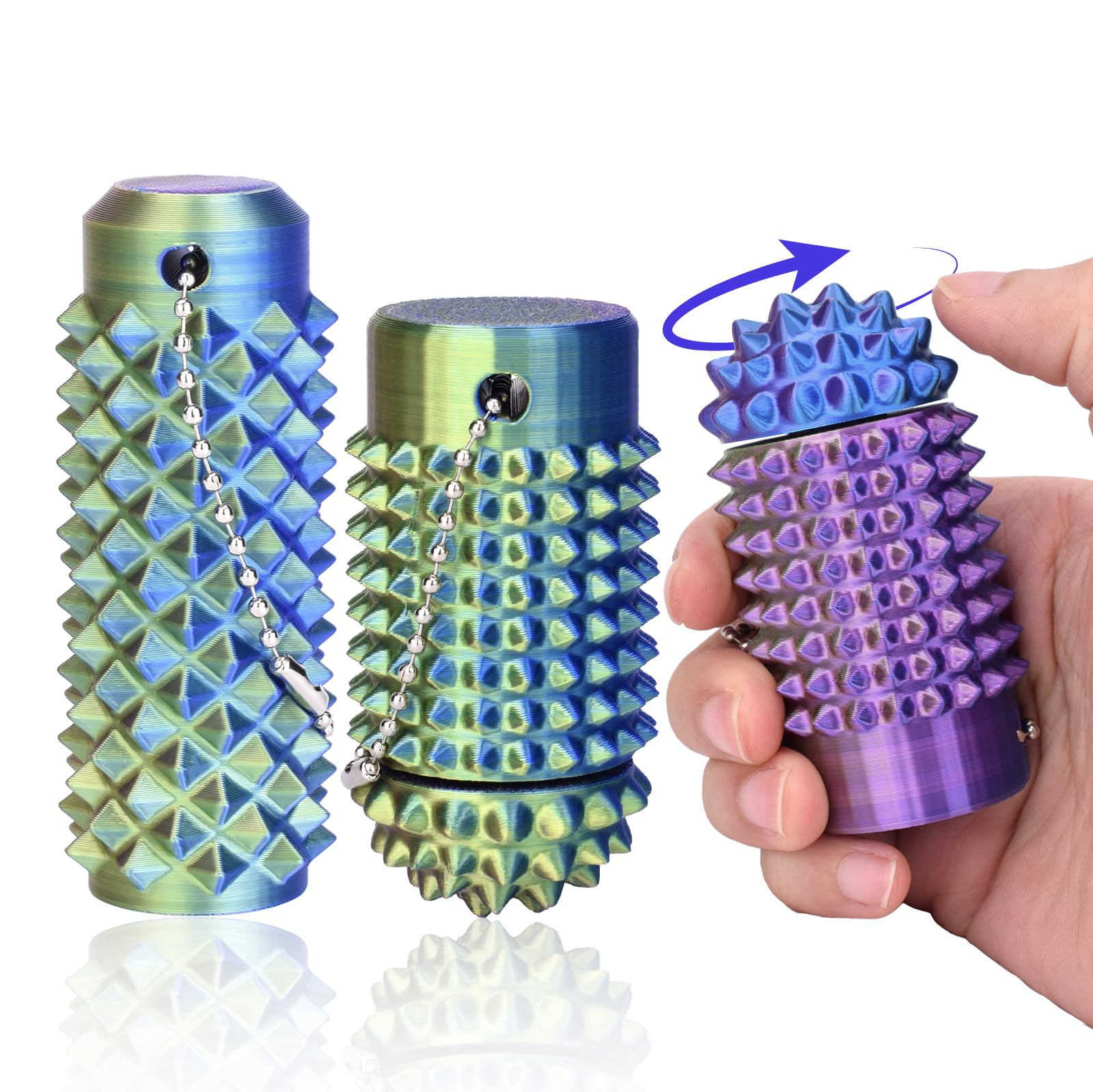 ATOMUS 2PCS Pain Fidget , Pain Stim Fidget for Adults 3D Printed Spiky Grippie Stim Keychain