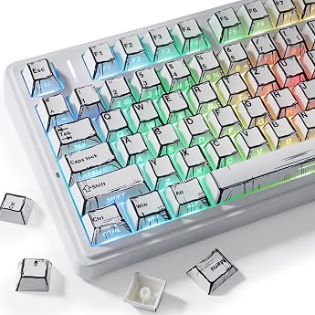 PBT German Keycaps 133 Keys Manga White Keycap Retro Style Side Printed Shine Through Dye Sub Keycap for Cherry MX Switch ISO QWERTZ Layout Mechanical Keyboards