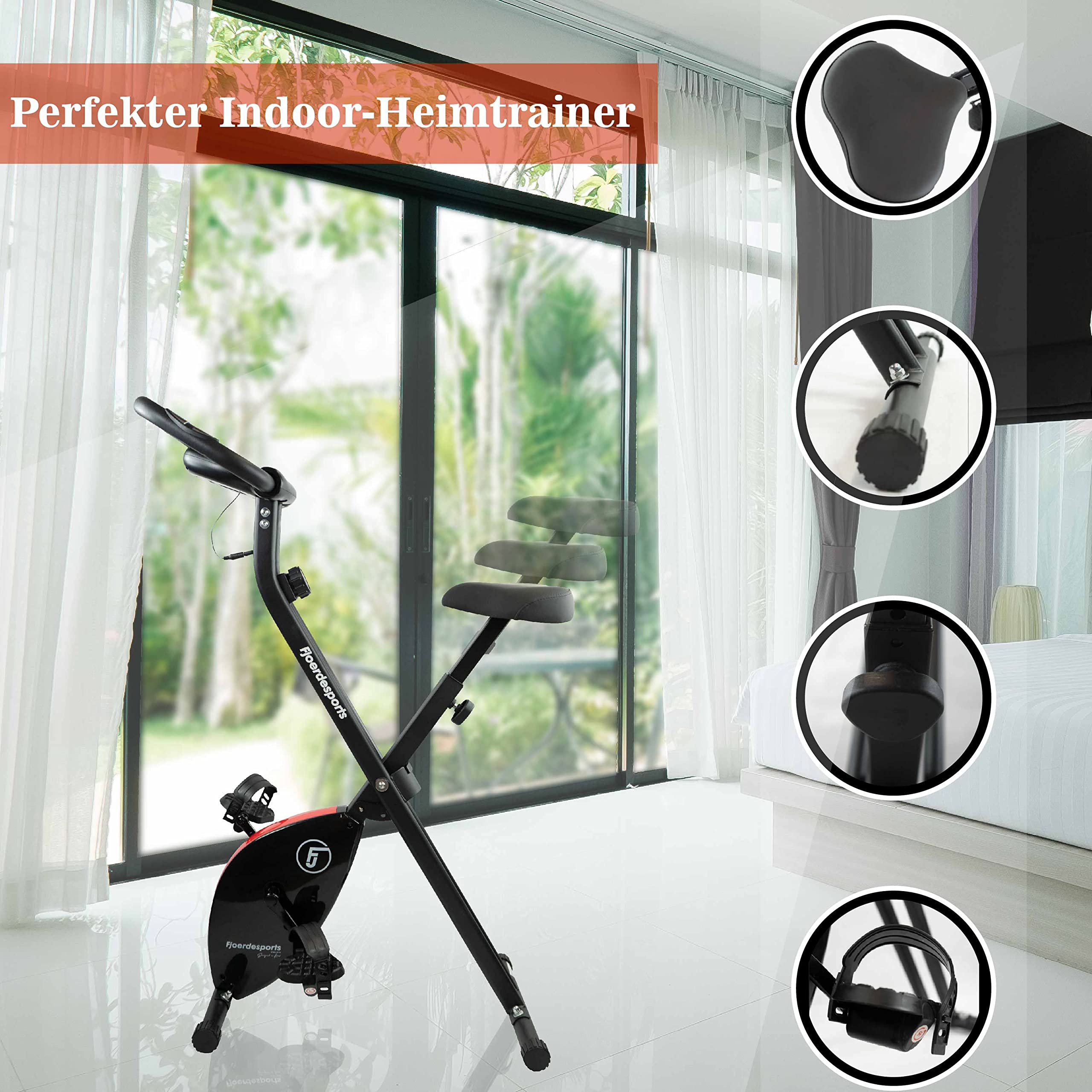 faltbarer Fahrradtrainer, Heimtrainer, Fitnessfahrrad LCD Trainingscomputer, klappbarer Hometrainer, inklusive Pulsmessung, maximales Benutzergerwicht 110 kg, 8 Widerstandsstufen