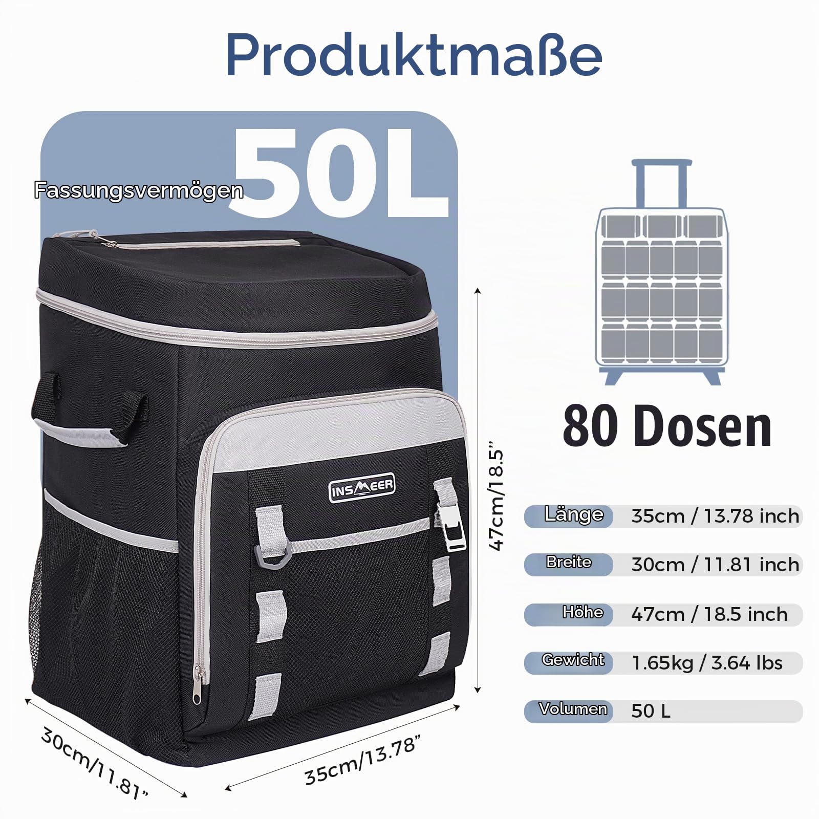 Kühltasche mit Rollen, 50L/ 75 Cans Kühltasche Gross Faltbar und Wasserdicht Kühler, Isoliertasche Thermotasche für Strand, Camping, Picknick, Einkaufen