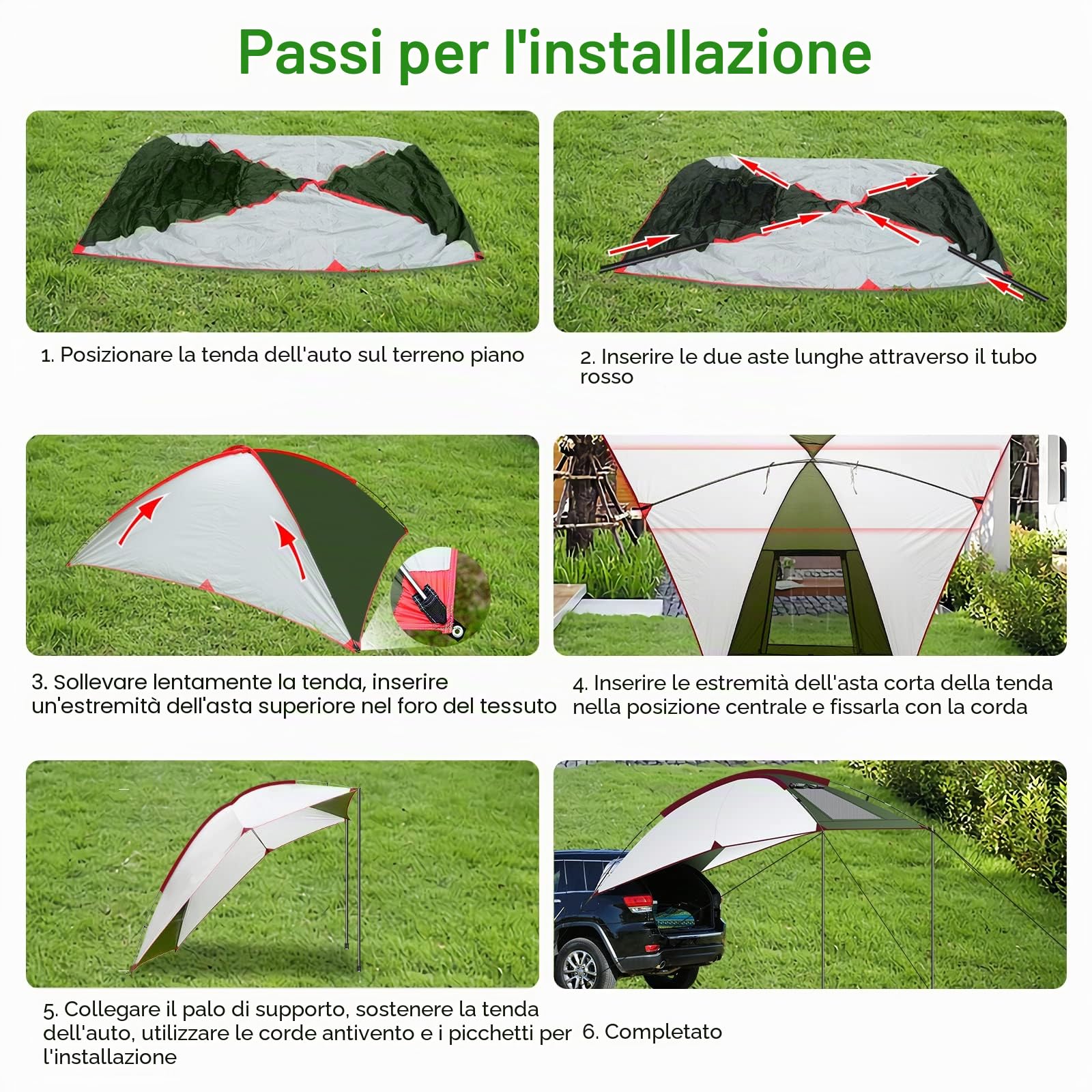 Tenda da Sole per Auto SUV Furgoni Campeggio Anti UV Impermeabile 2.4x1.9x2m