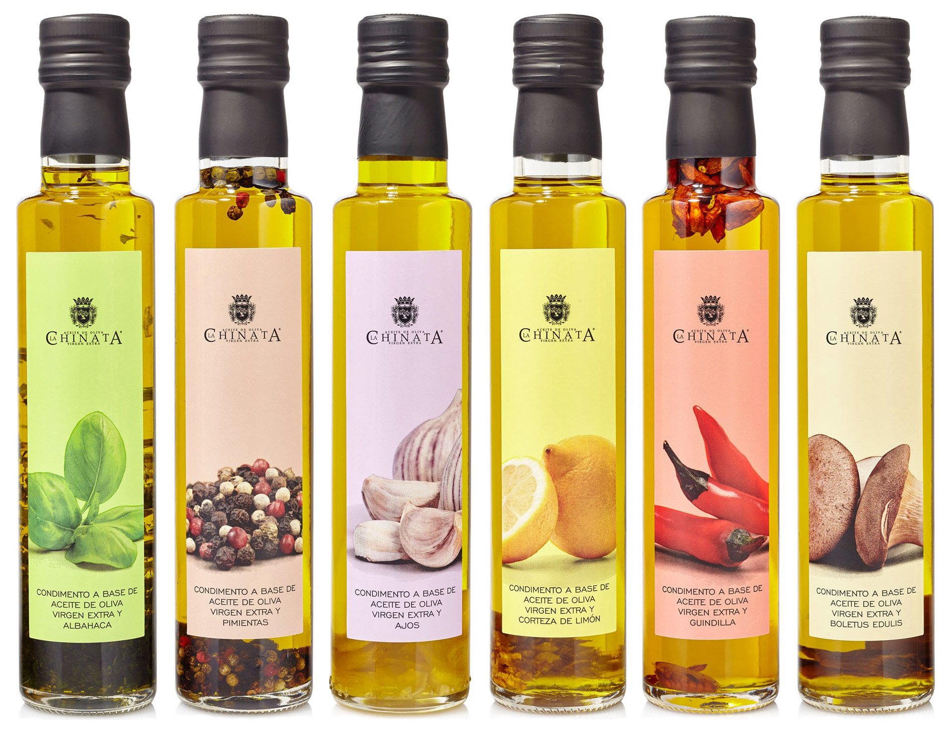La Chinata Zestaw upominkowy z oliwą z oliwek – 6-częściowy zestaw aromatyzowanej oliwy z oliwek Extra Nativ (czosnek, chili, cytryna, bazylia, borowik, pieprz) – zestaw olejków przyprawowych dla